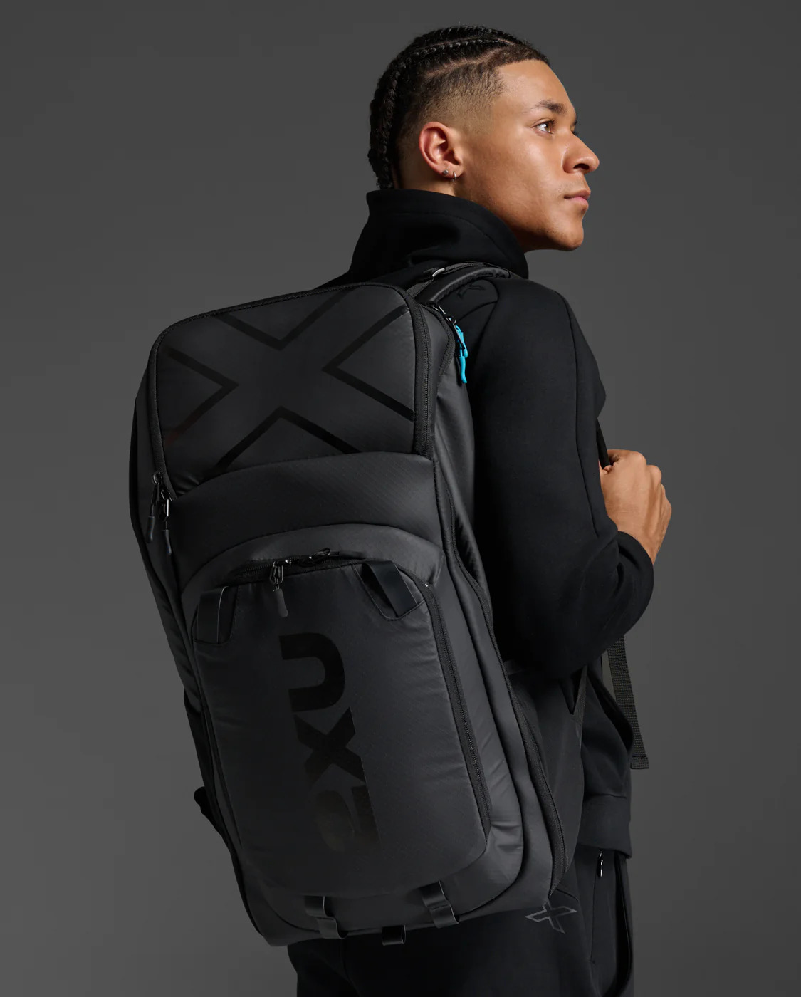 Three-quarter view showing race-day storage shape