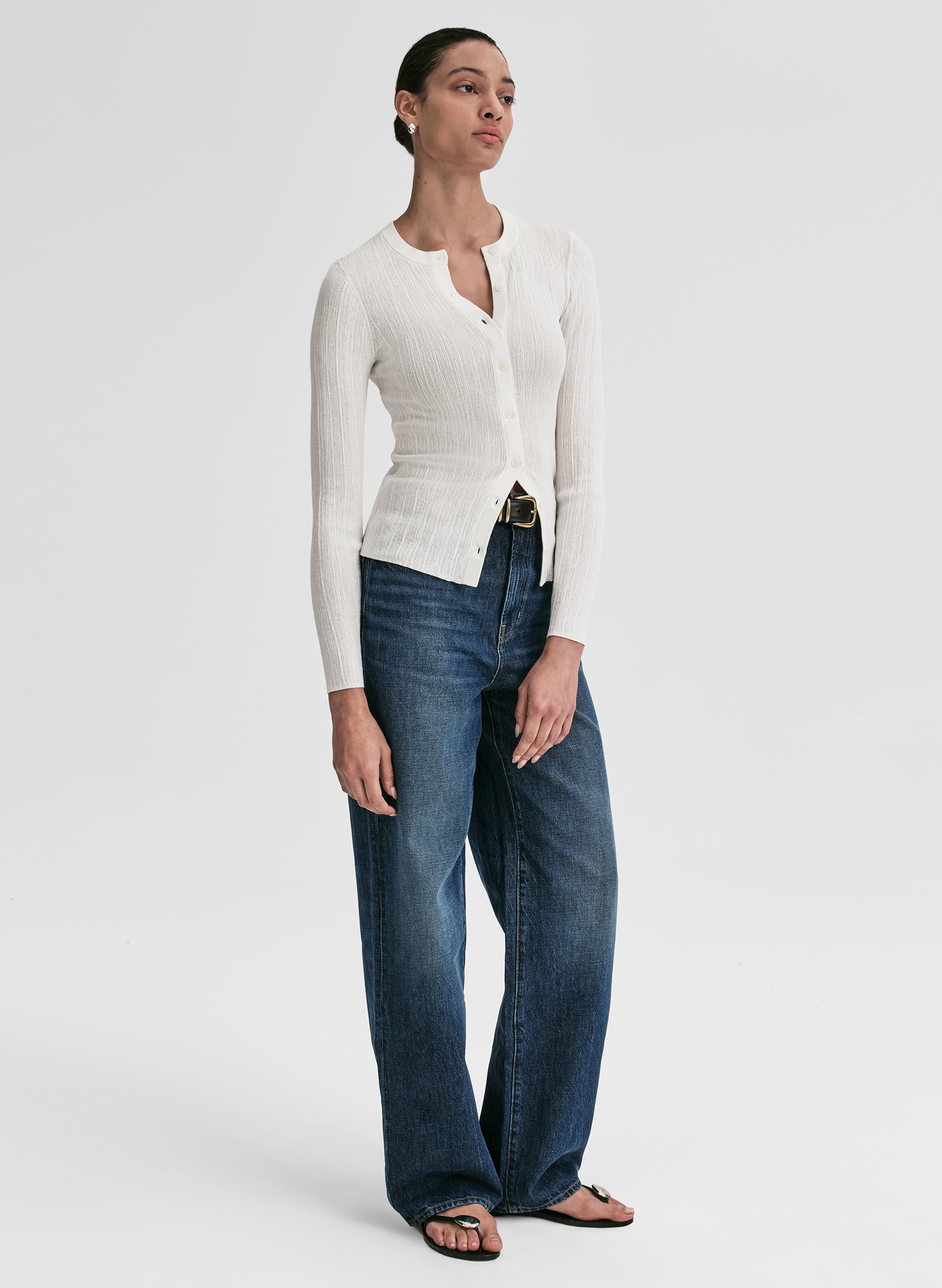 Fisher Fine Cotton Knit Cardigan — back or side view