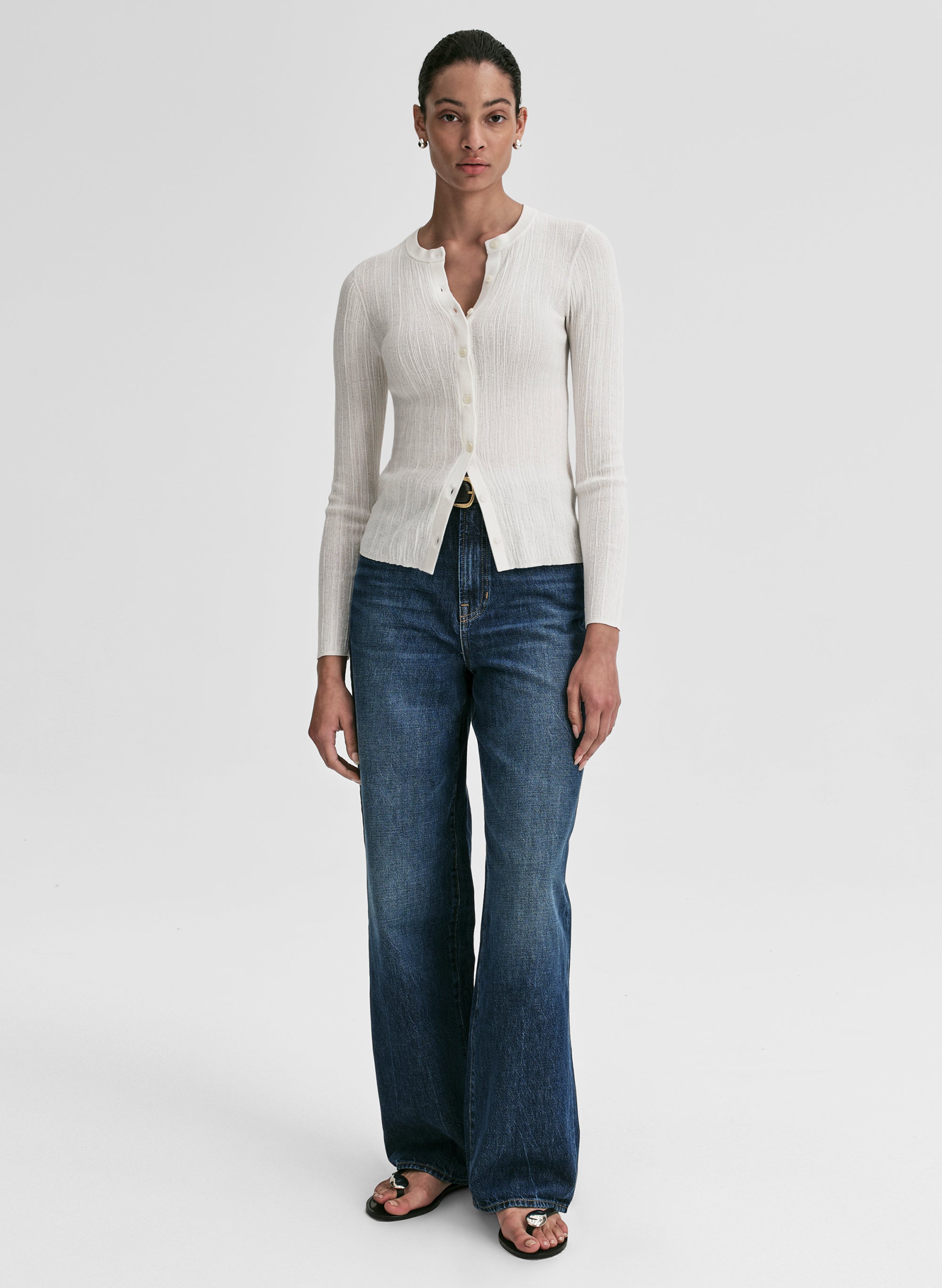 Fisher Fine Cotton Knit Cardigan — detail closeup