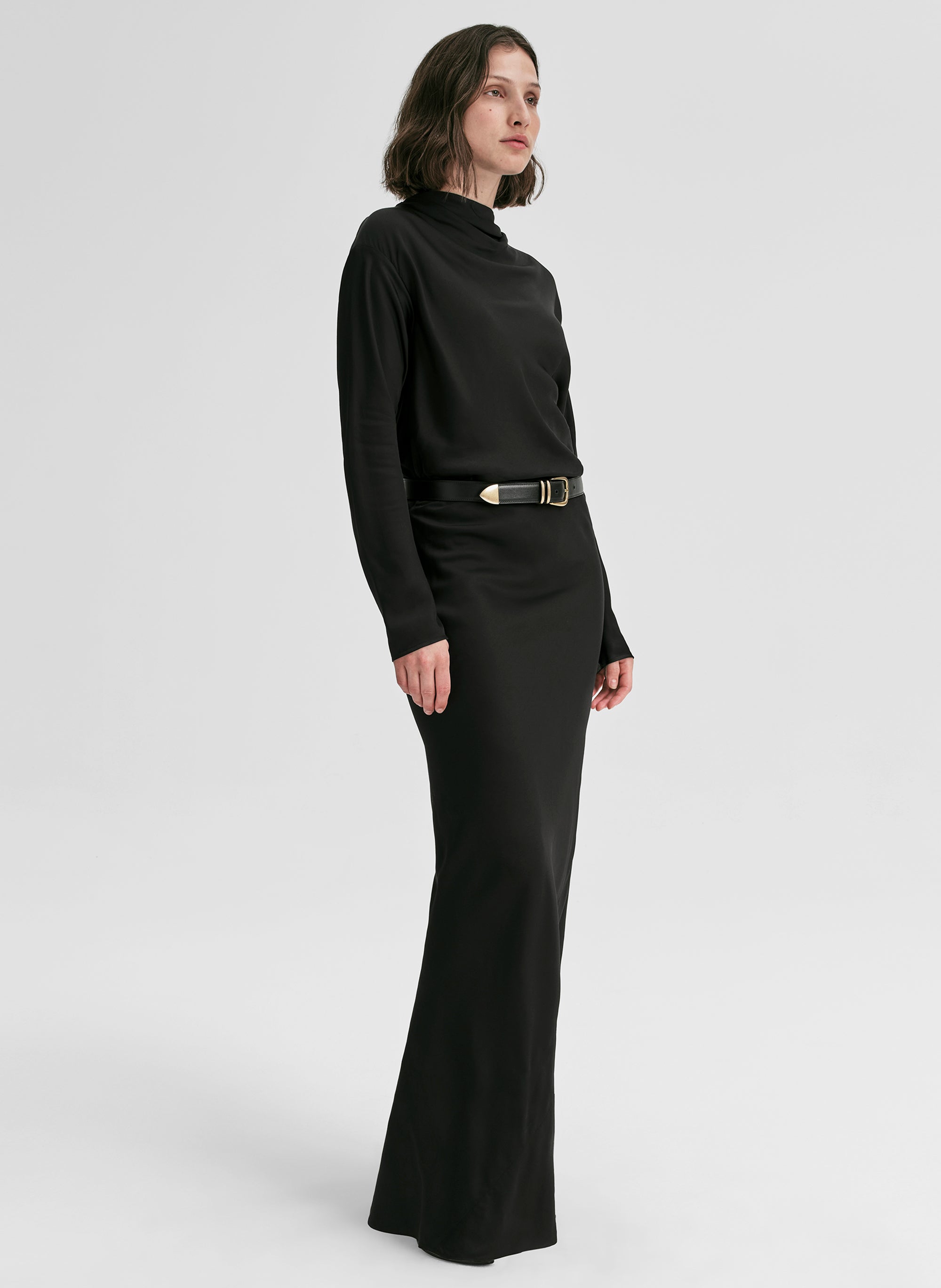 Greta Satin Maxi Skirt — back or side view
