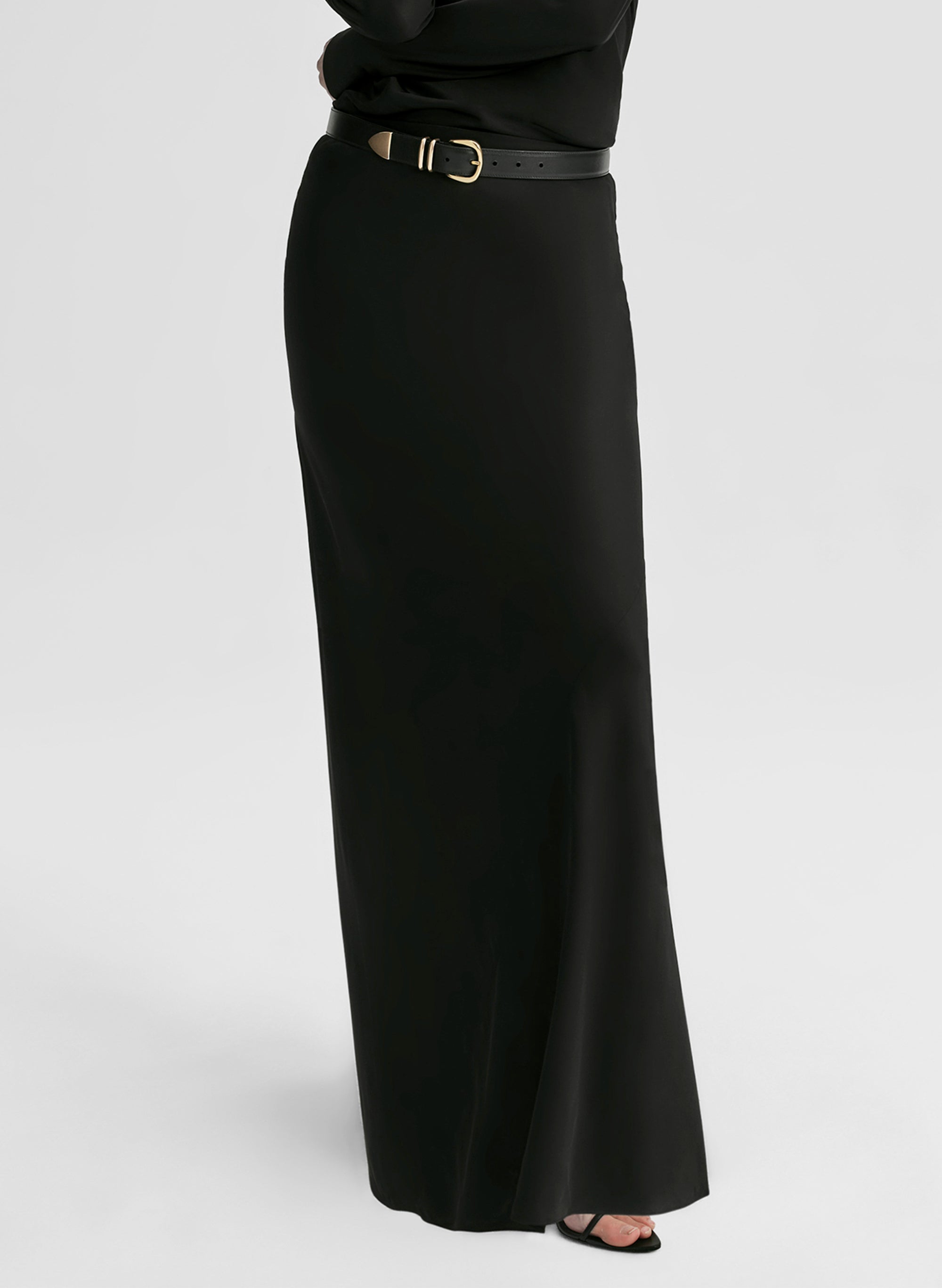 Greta Satin Maxi Skirt — detail closeup