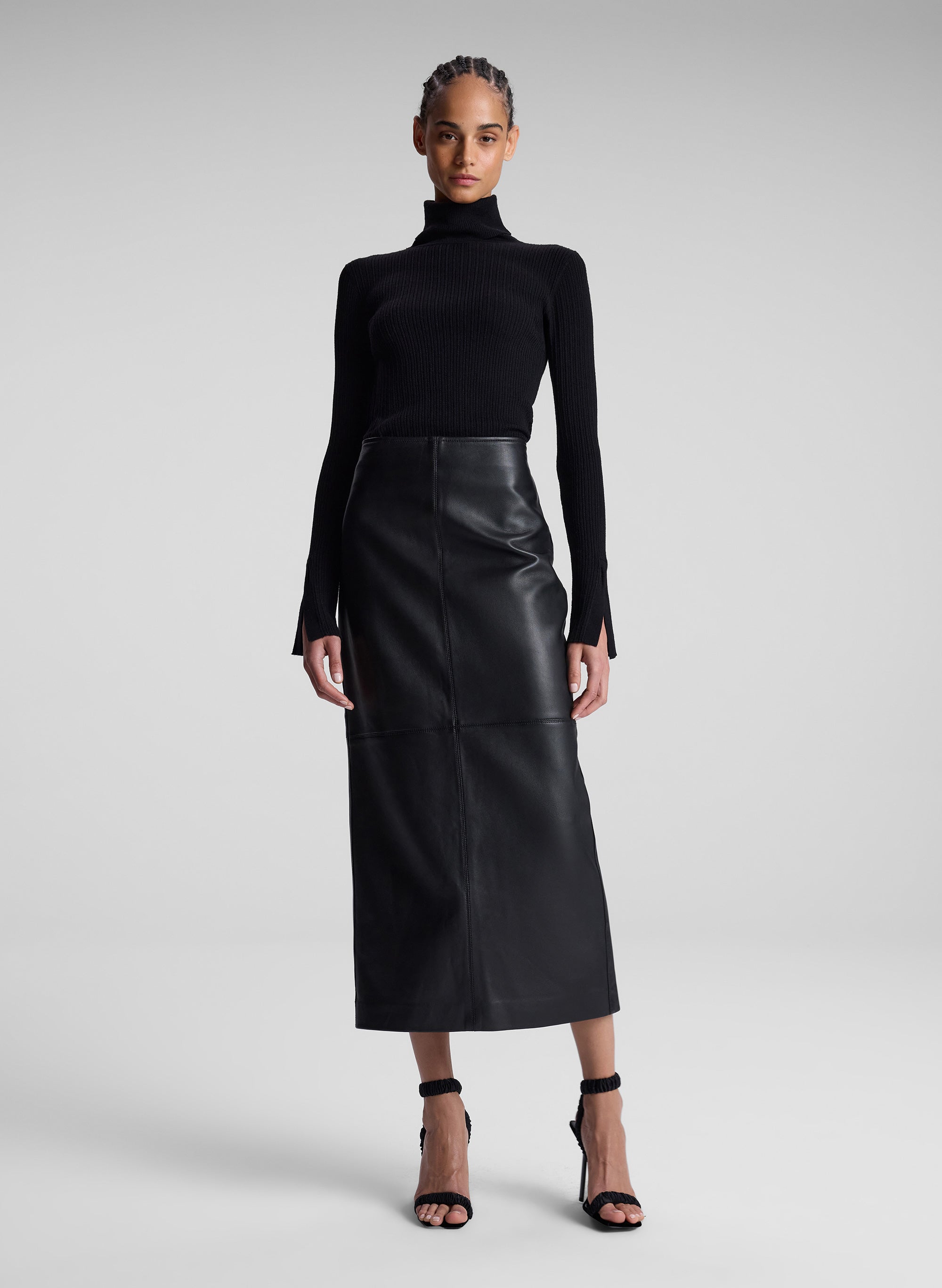 Marta Leather Midi Skirt — back or side view