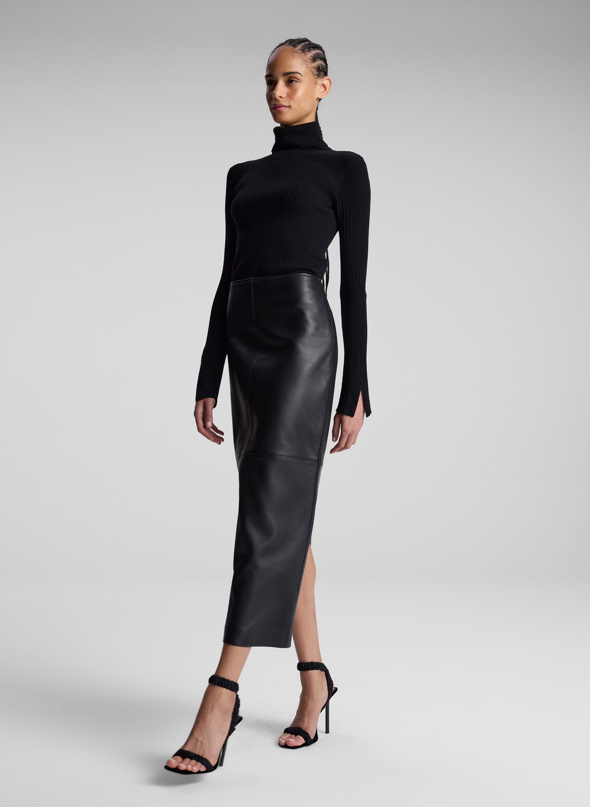 Marta Leather Midi Skirt — detail closeup