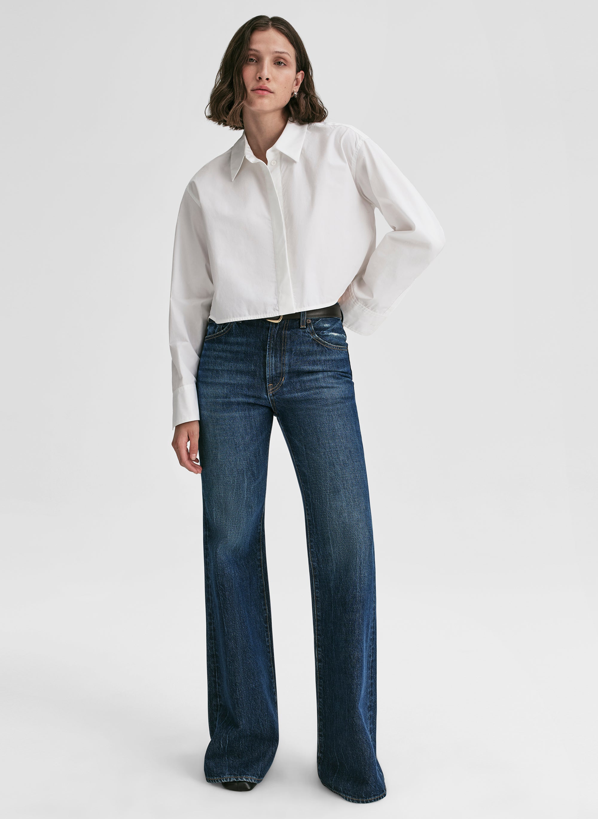 Maude Cropped Cotton Shirt — back or side view