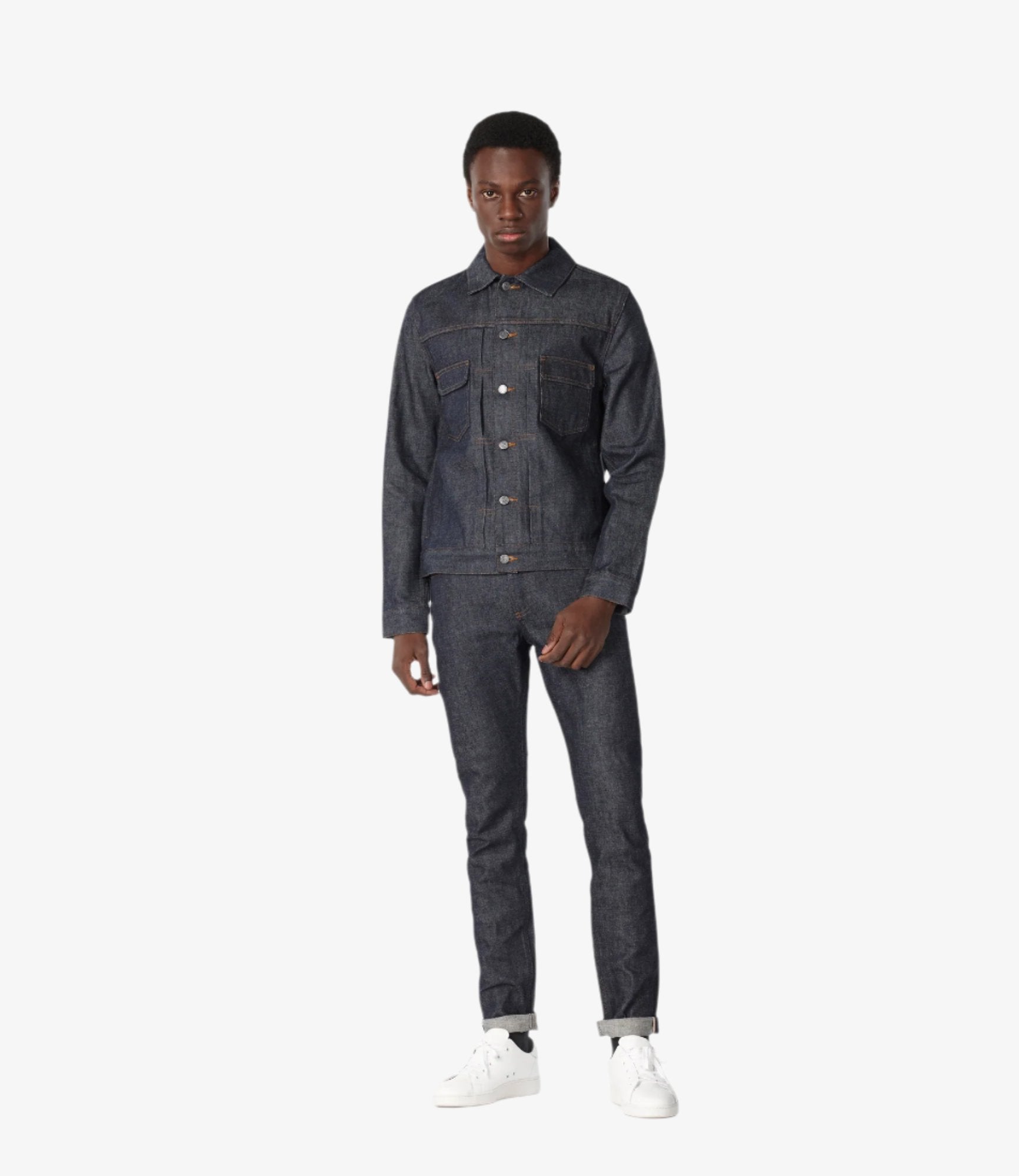 Raw selvedge denim texture.