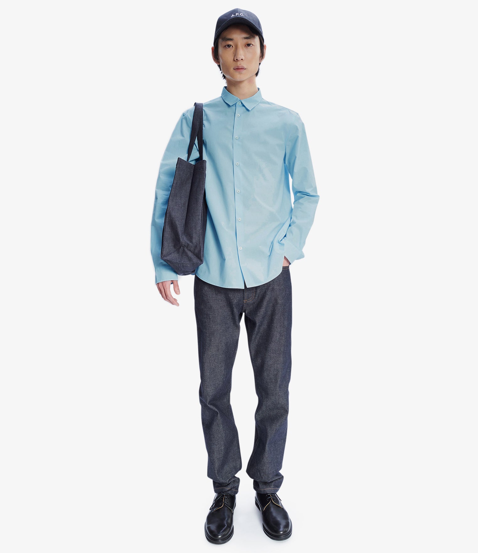 Back view of the straight mid-rise fit.