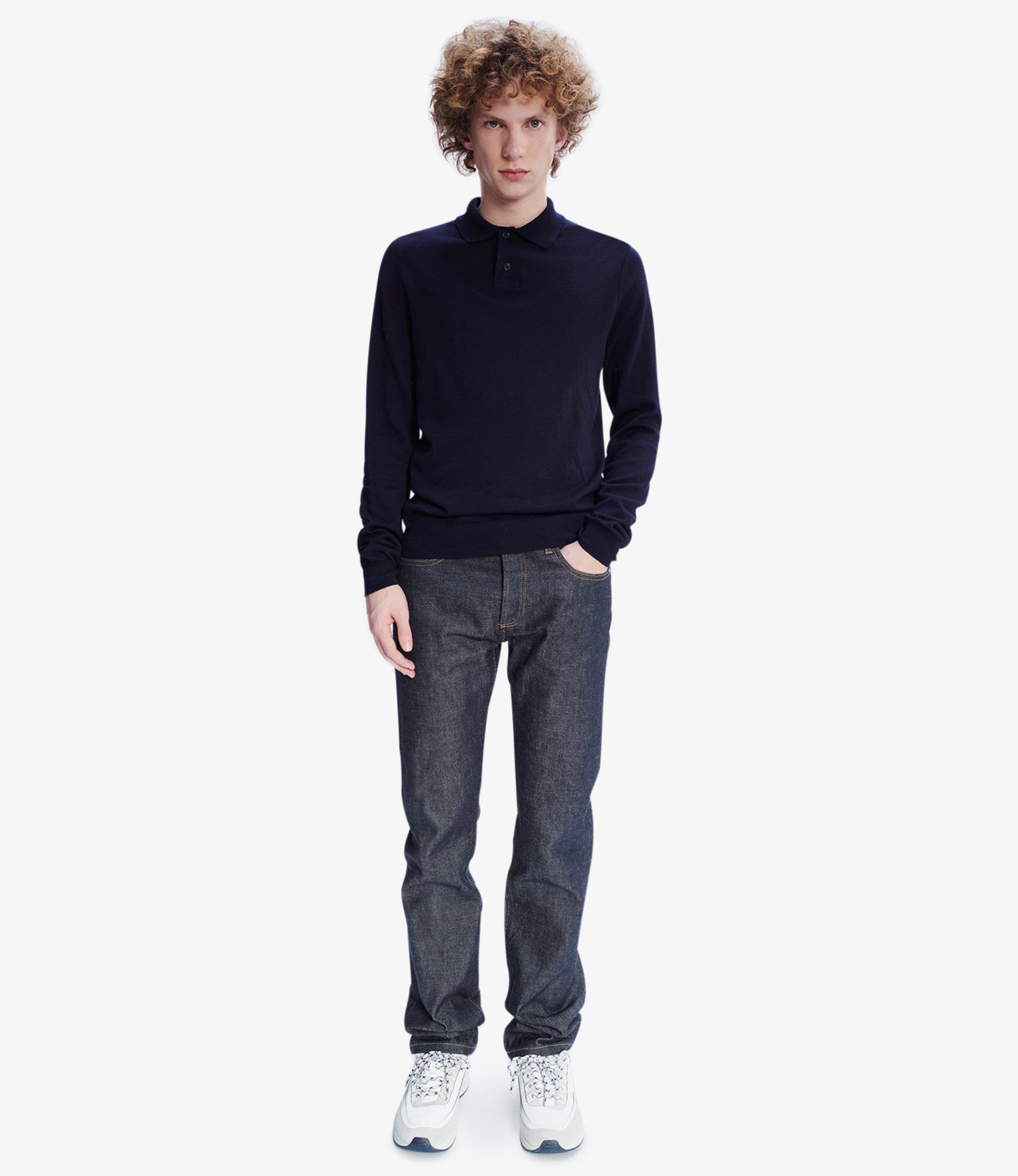 Back view of the slim raw fit.