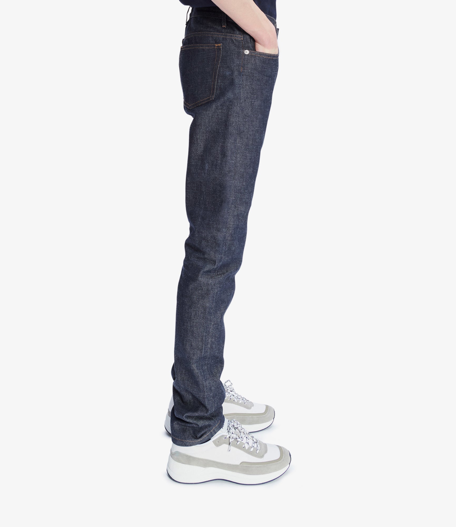 Rigid denim texture close-up.