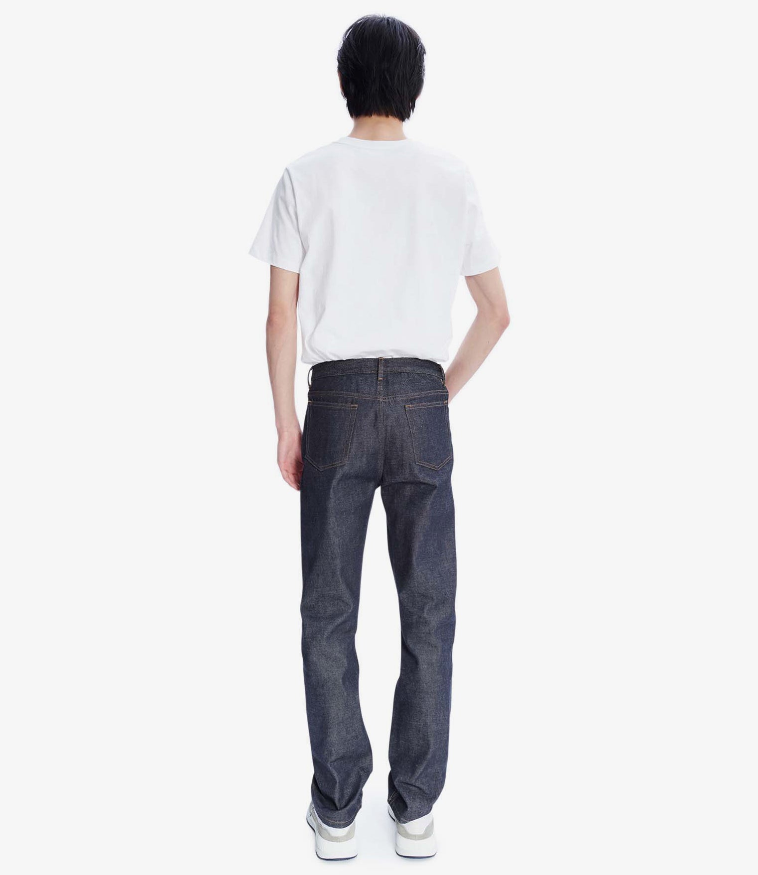 Three-quarter view showing the straight leg.