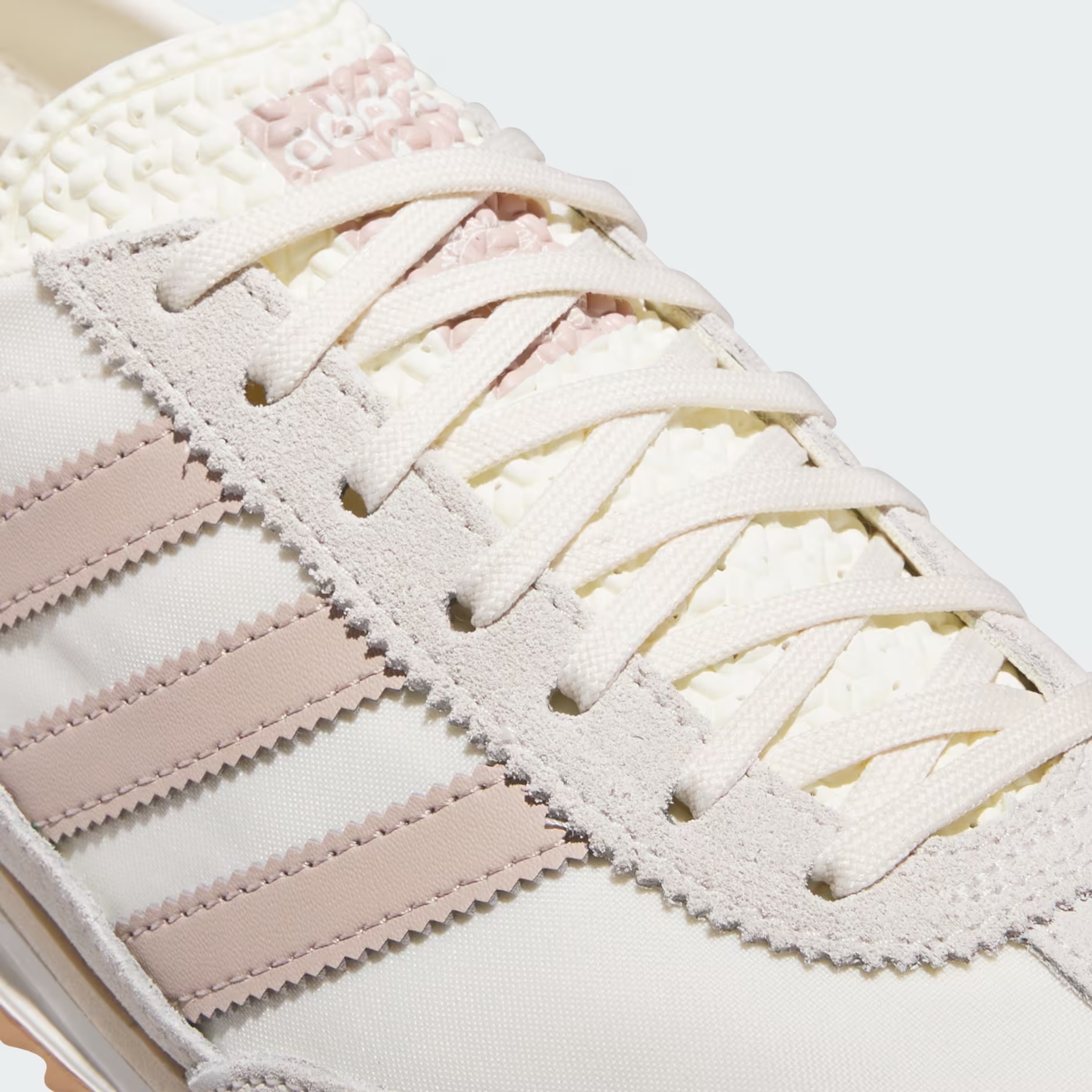 Lace and suede overlay detail