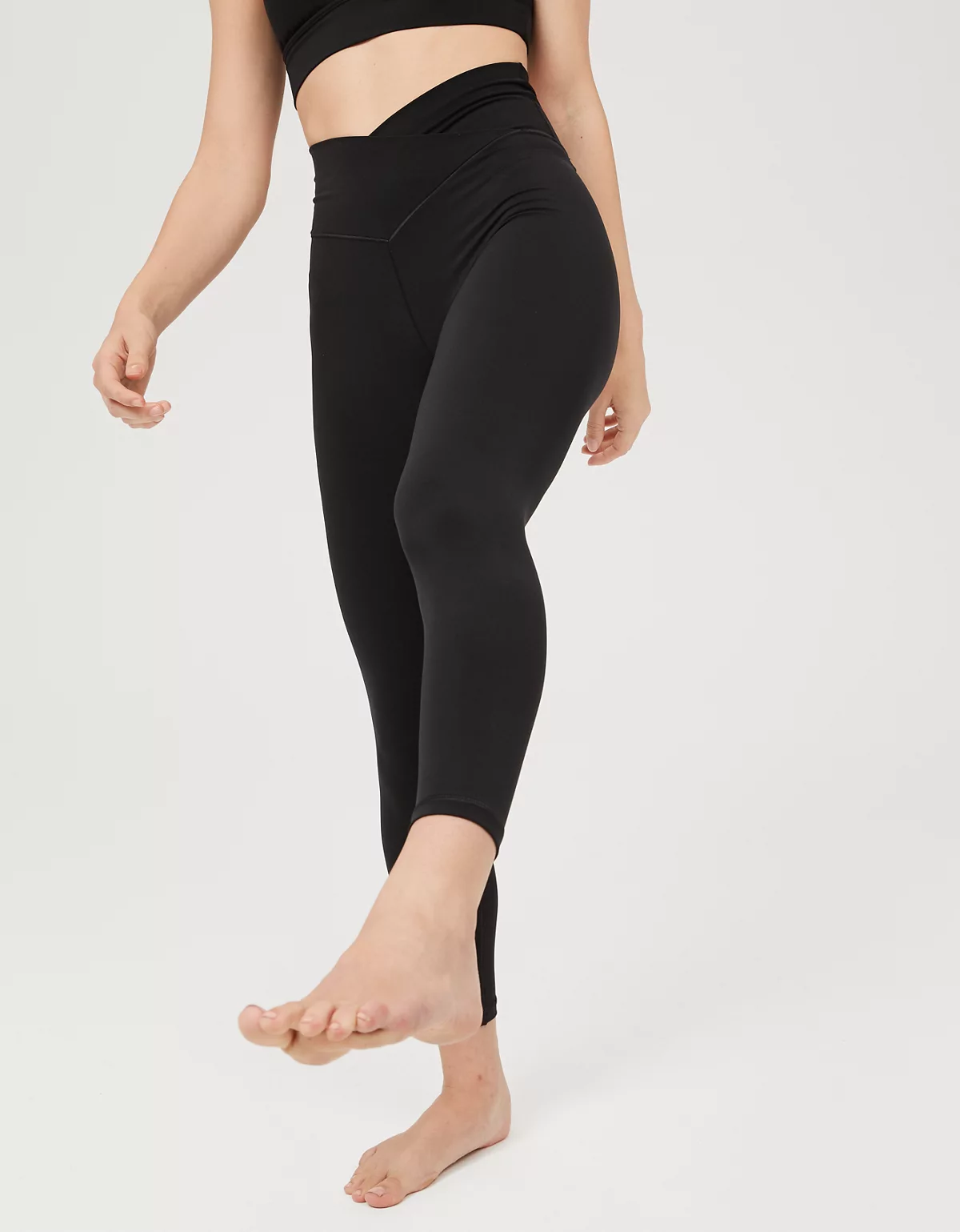 worn front view with crossover waistband