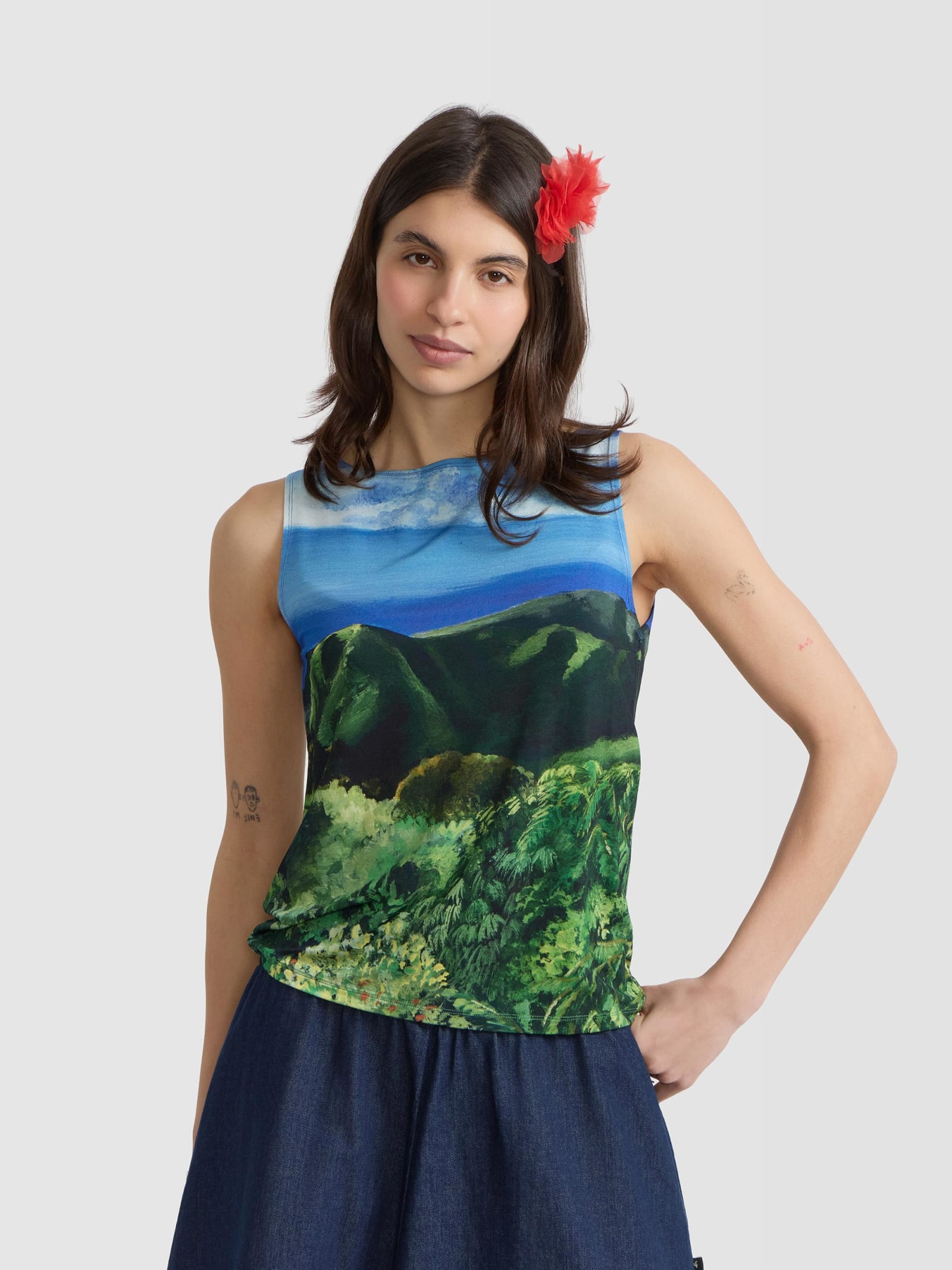 flower photo jersey dress