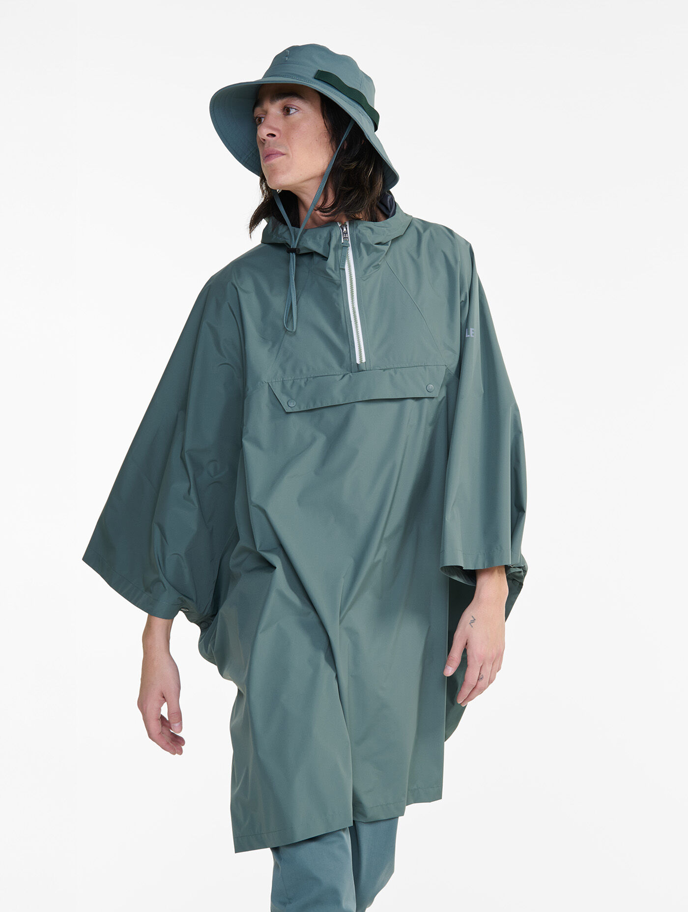 hooded three-quarter view
