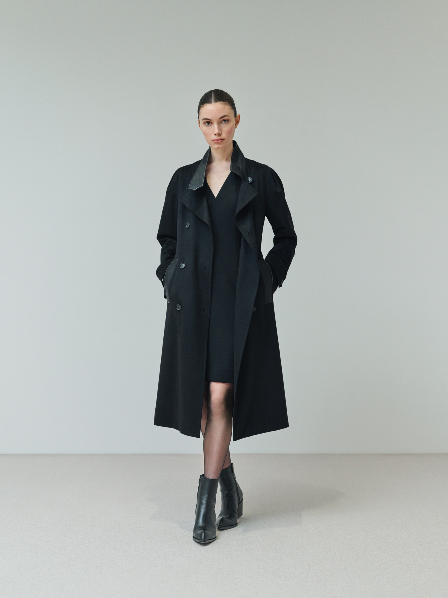 Double-breasted trench silhouette
