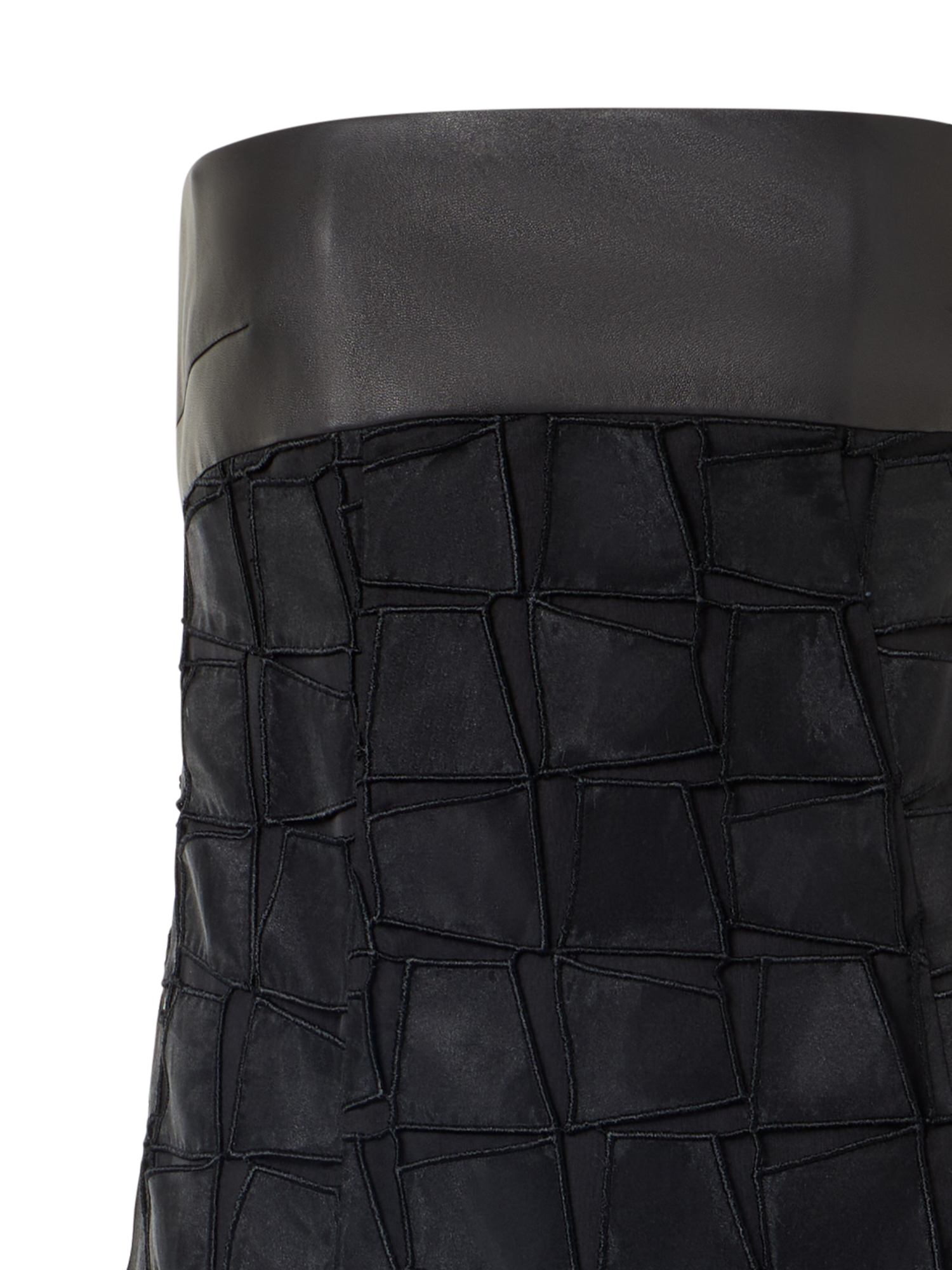 Strapless leather bustier and organza skirt