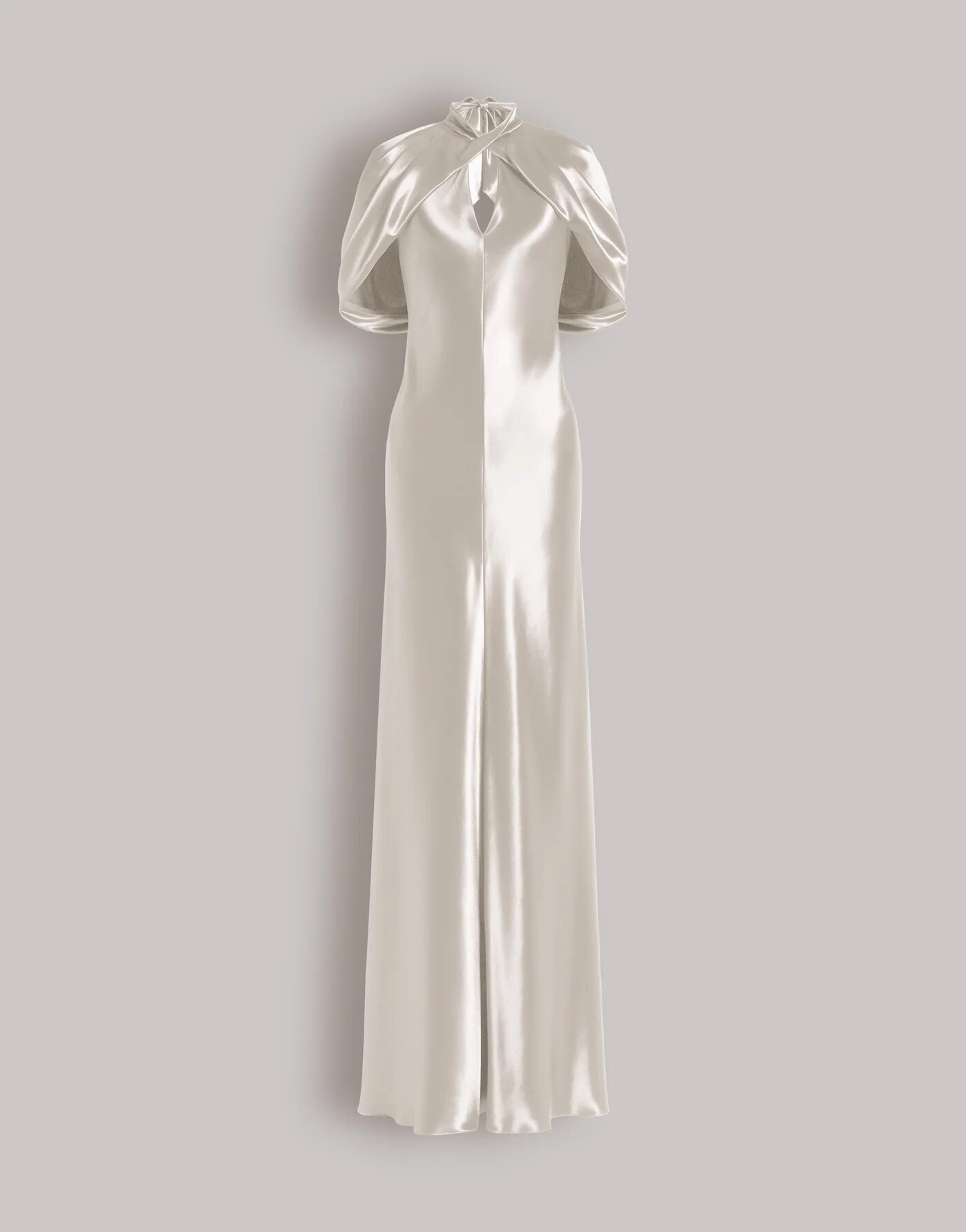 Satin evening dress with cape sleeves
