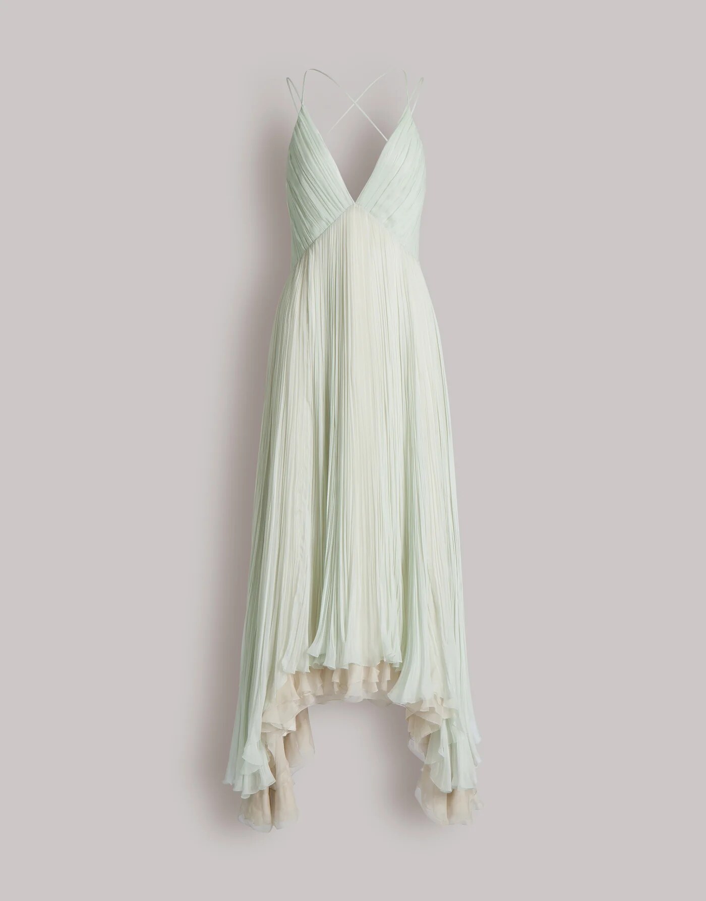 Chiffon plissé long dress — back/detail view