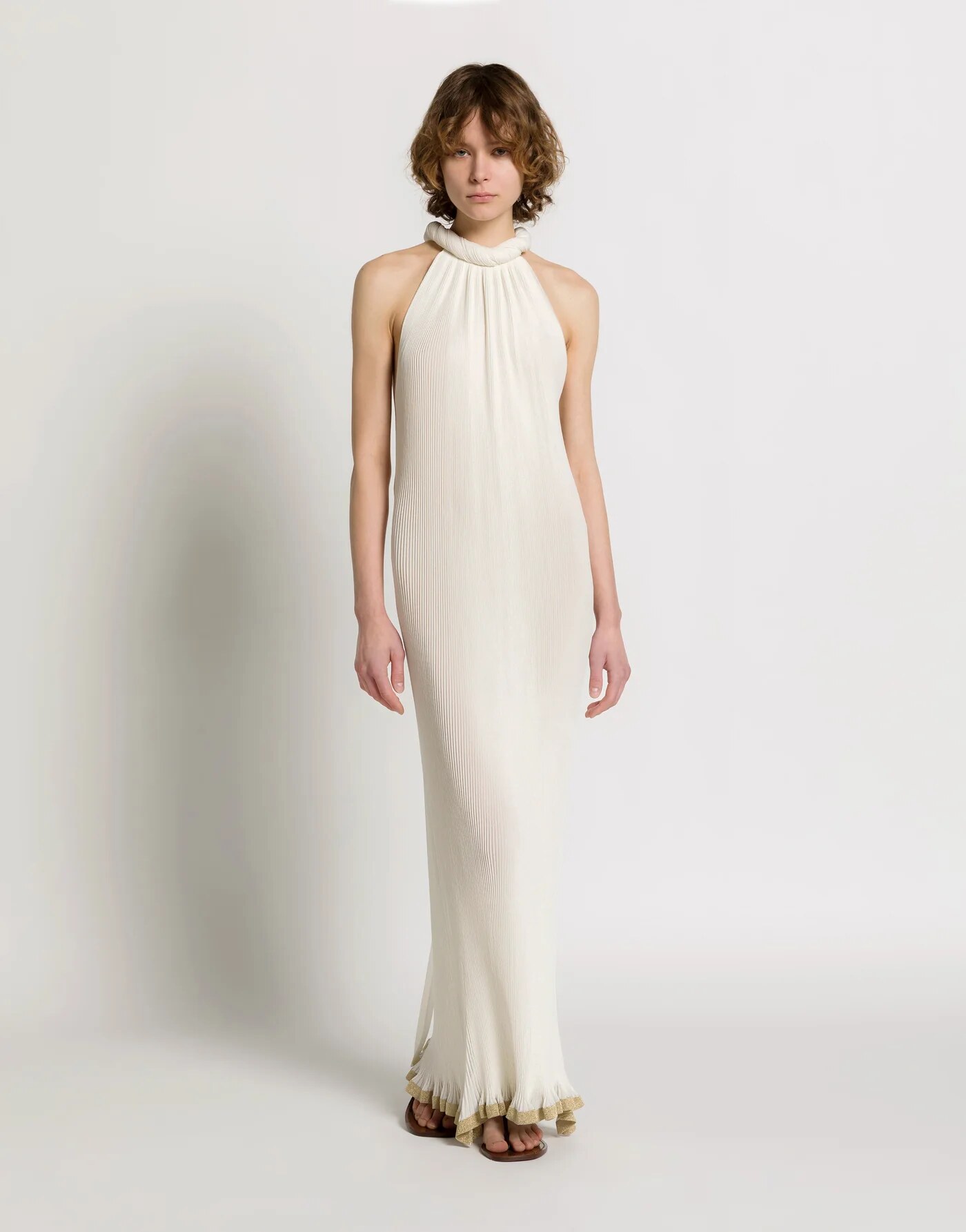 Long plissé knit dress