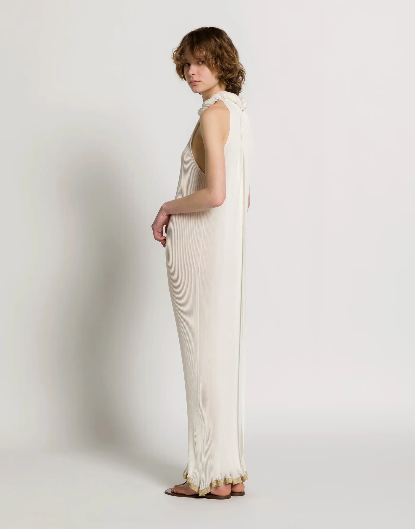 Long plissé knit dress — alternate angle