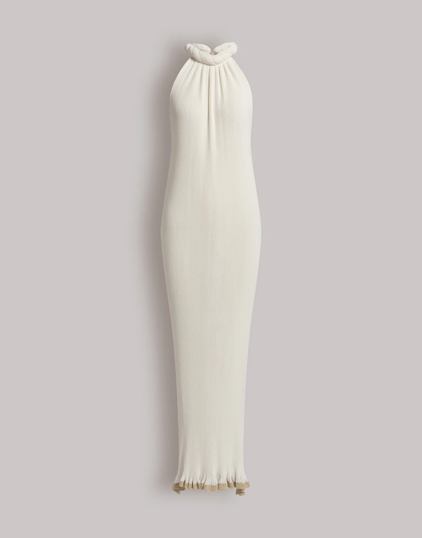 Long plissé knit dress — back/detail view