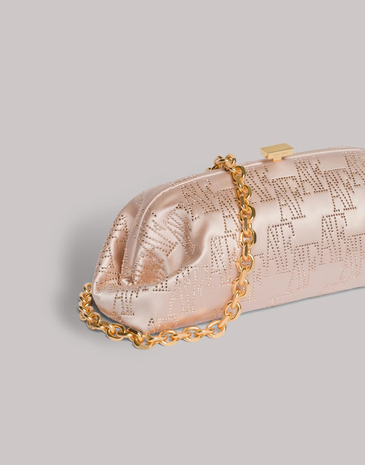 Satin clutch bag with rhinestone AF monogram — back/detail view