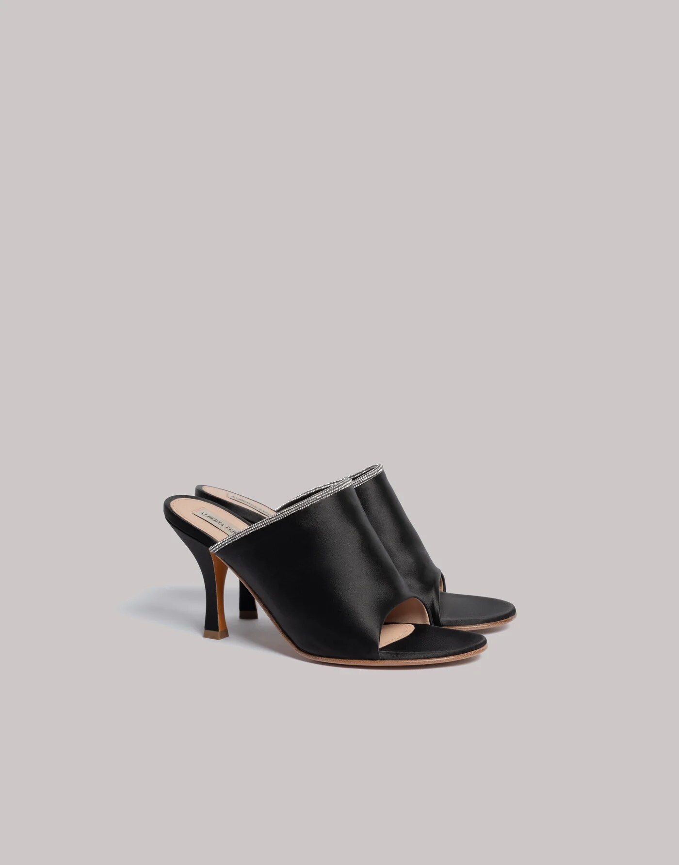 Satin mules with rhinestone trim