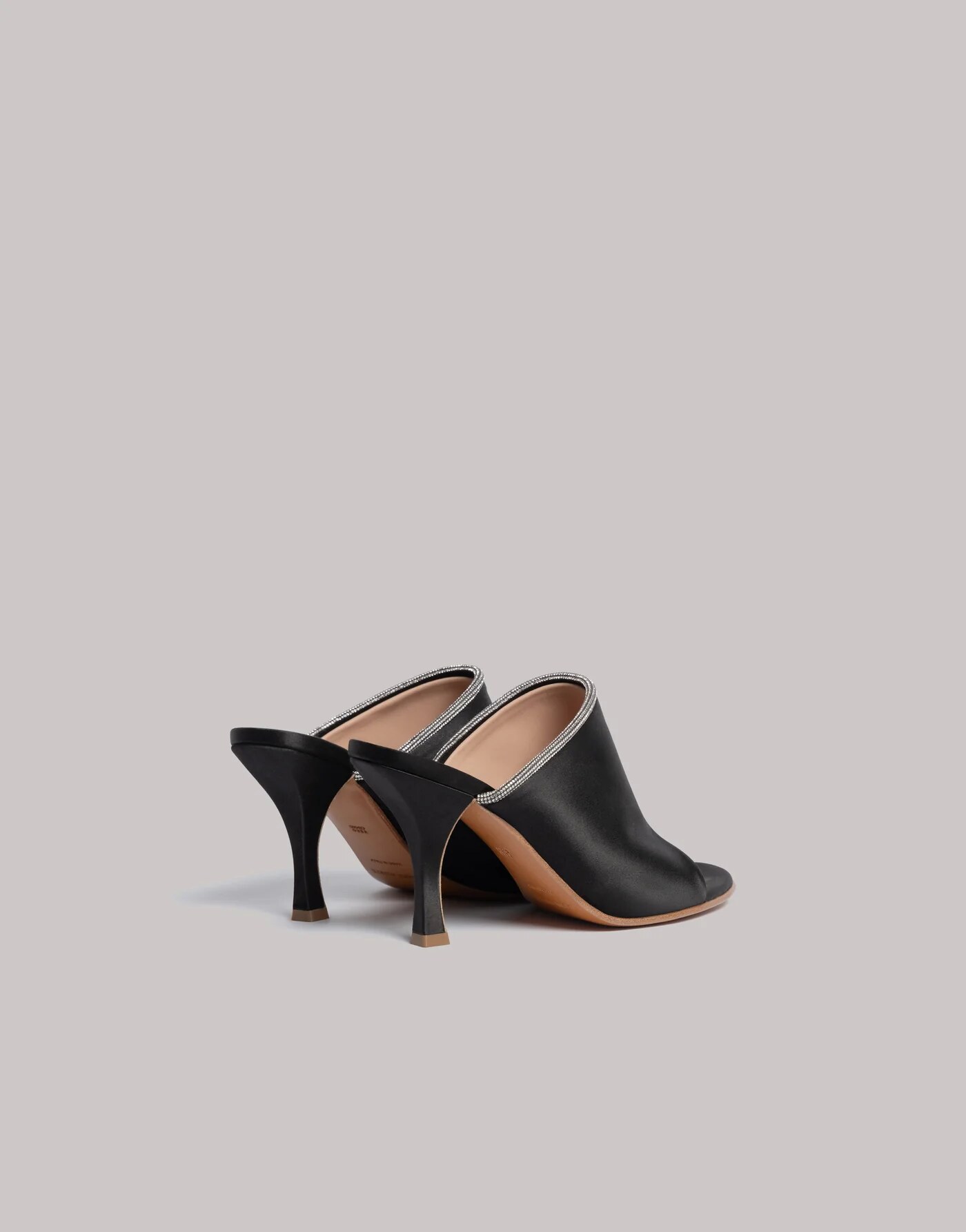 Satin mules with rhinestone trim — alternate angle