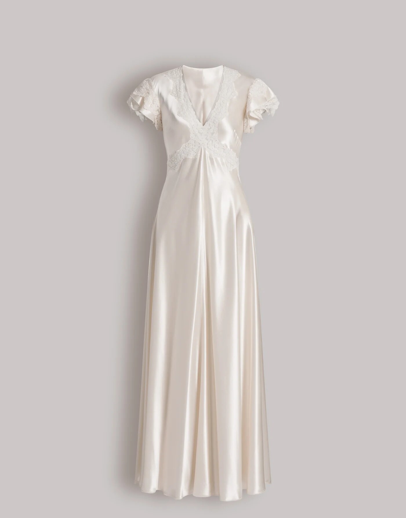 Satin dress with lace sleeves