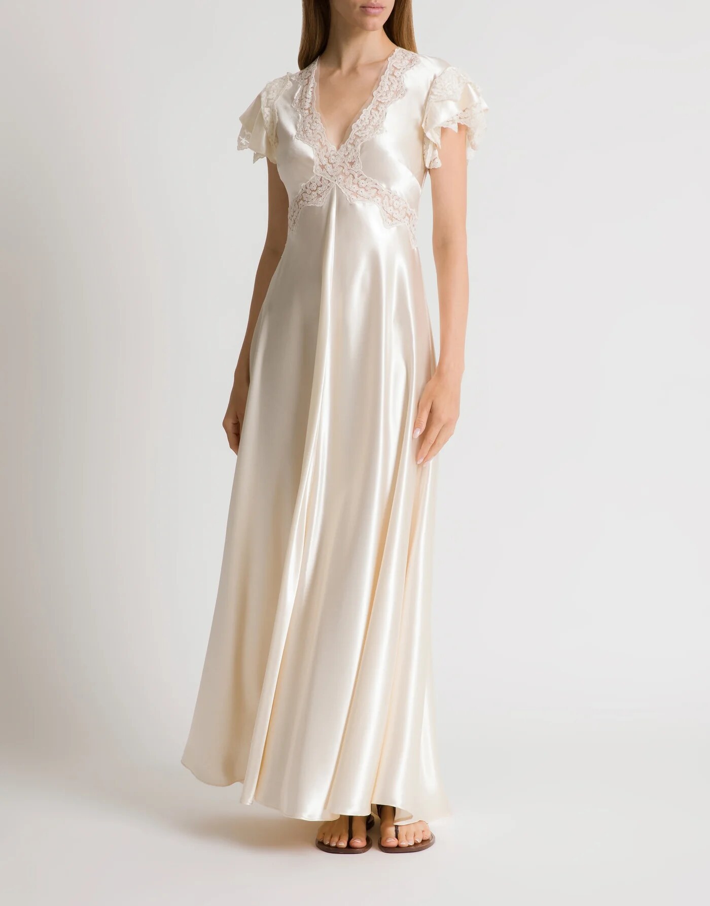 Satin dress with lace sleeves — alternate angle