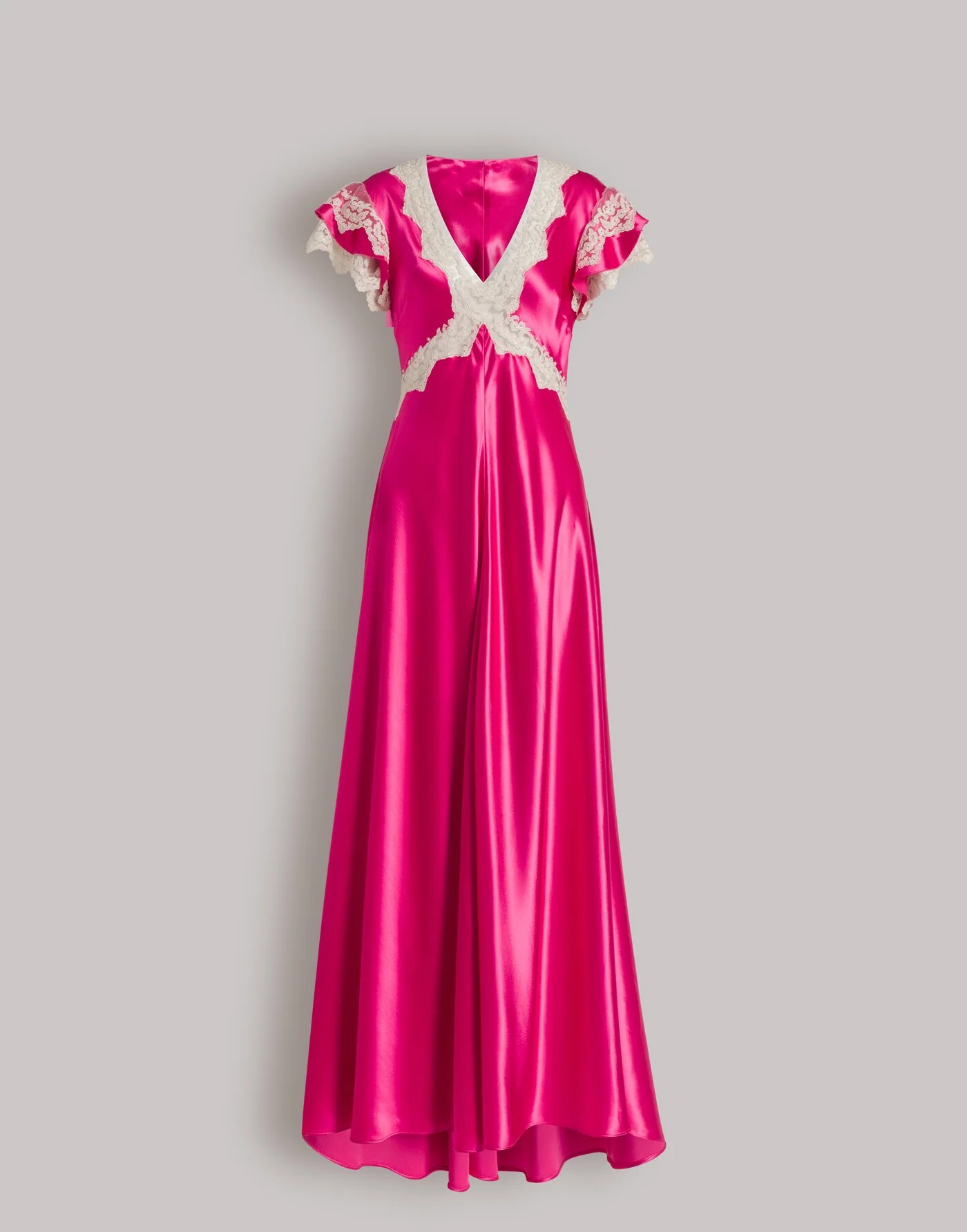 Satin dress with lace sleeves — material or colour variant