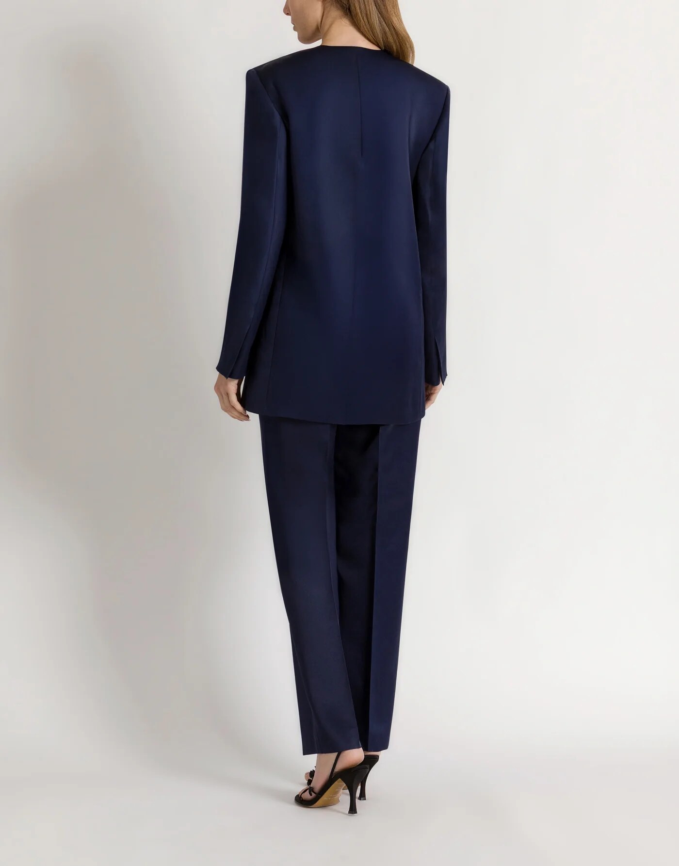 Silk organza double-breasted jacket — profile view