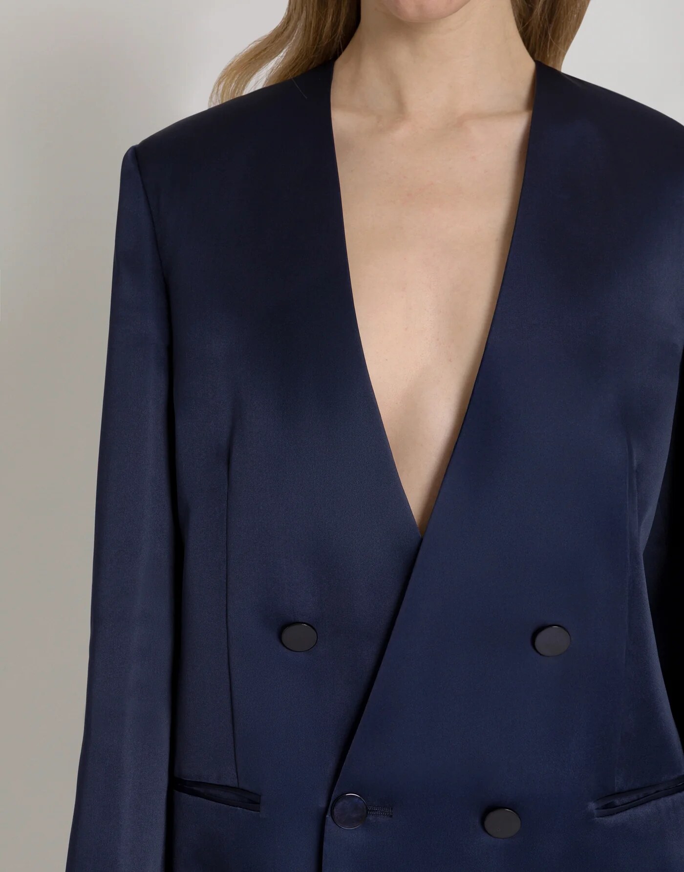 Silk organza double-breasted jacket — back/detail view