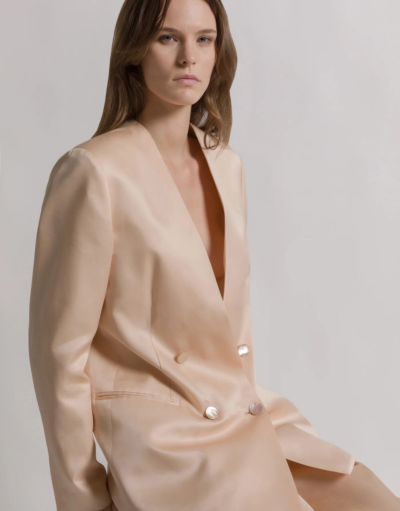 Silk organza double-breasted jacket — material or colour variant