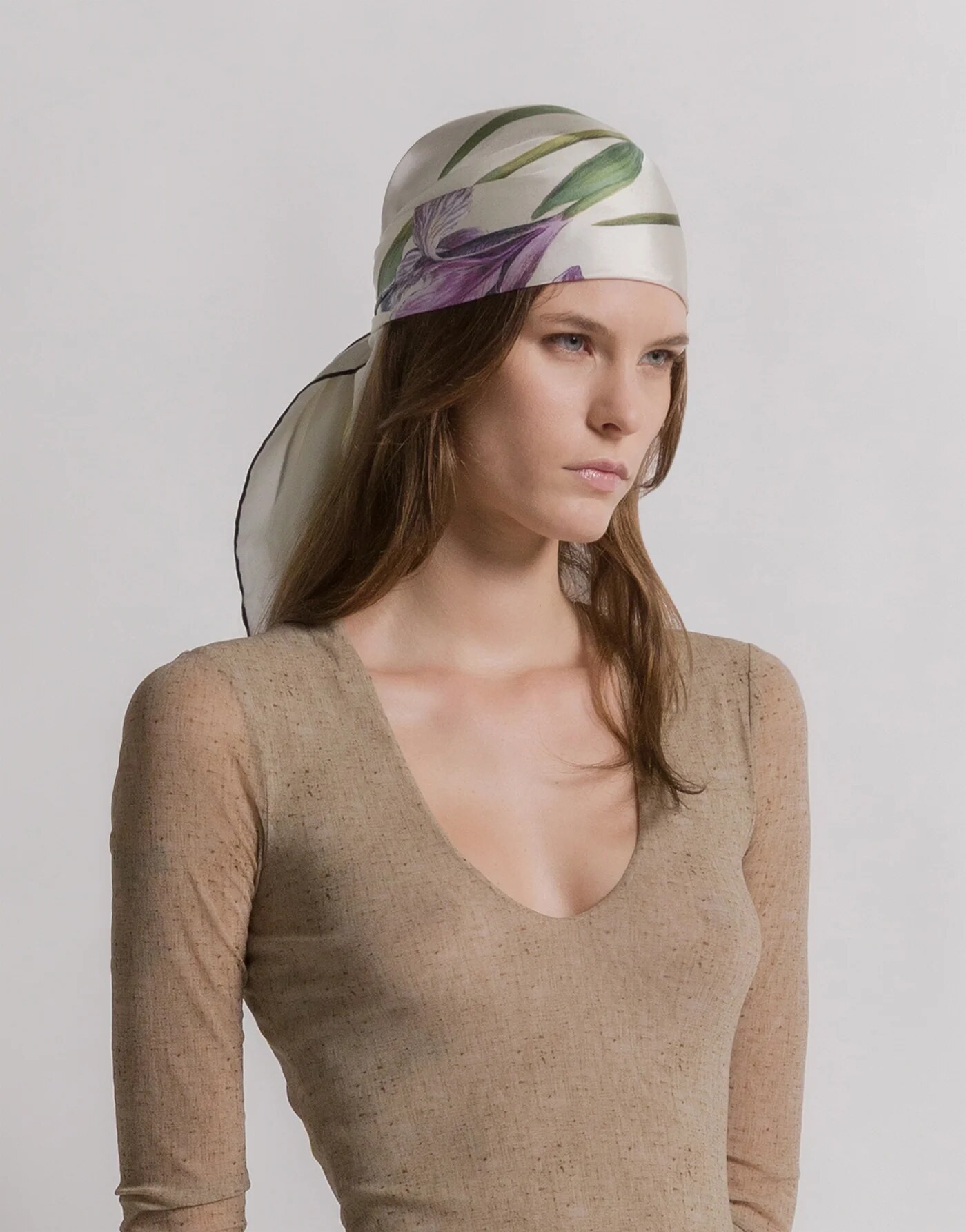 Silk scarf with thistle print