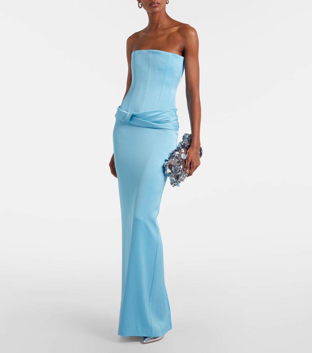 model front view with hip drape