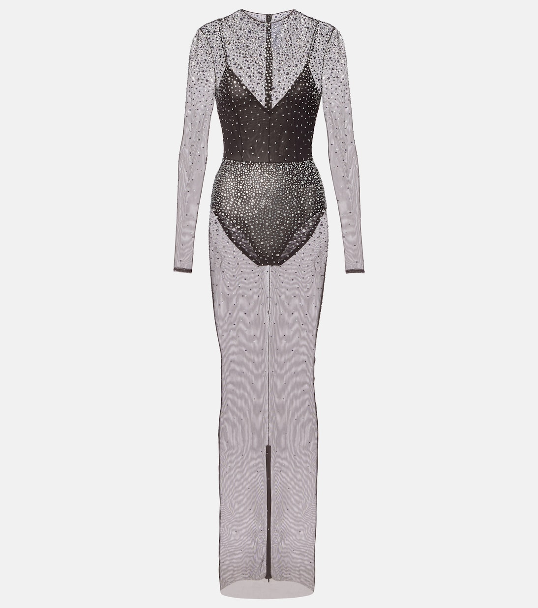 Crystal-Embellished Mesh Maxi Dress