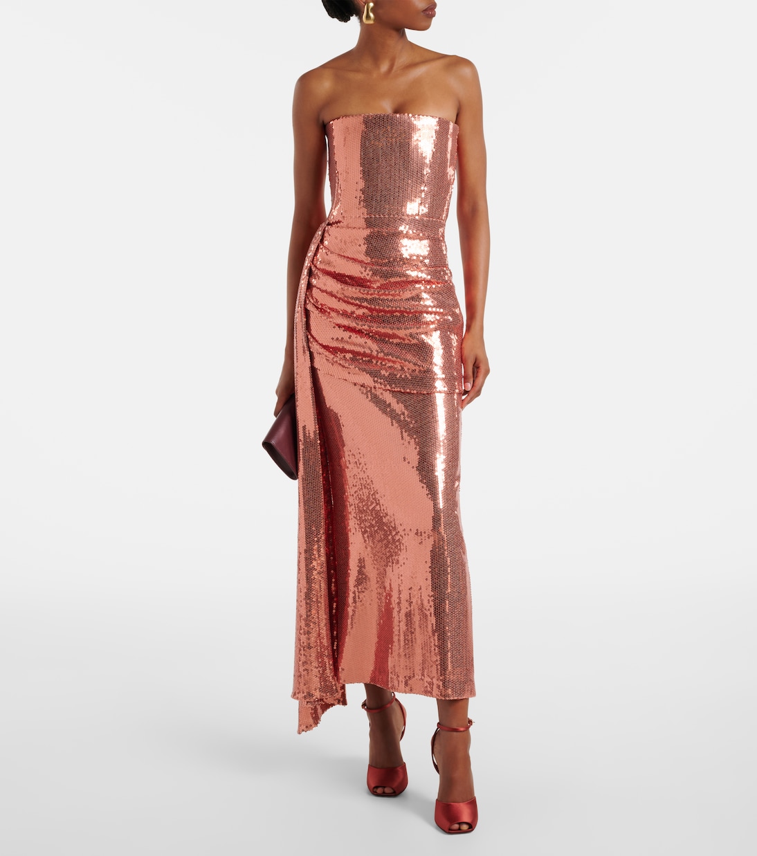 model front with asymmetric hip drape