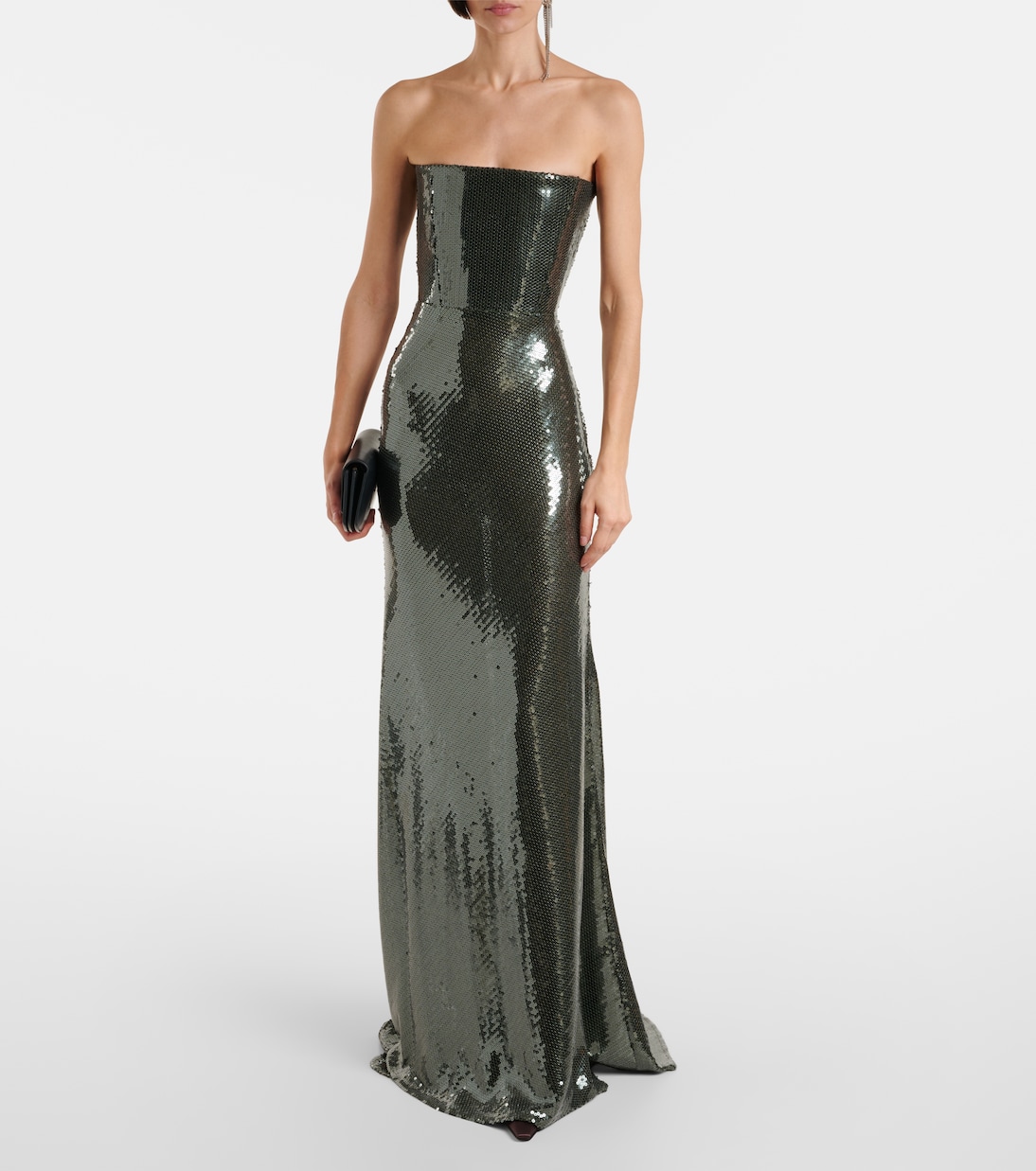 model view showing floor-length silhouette