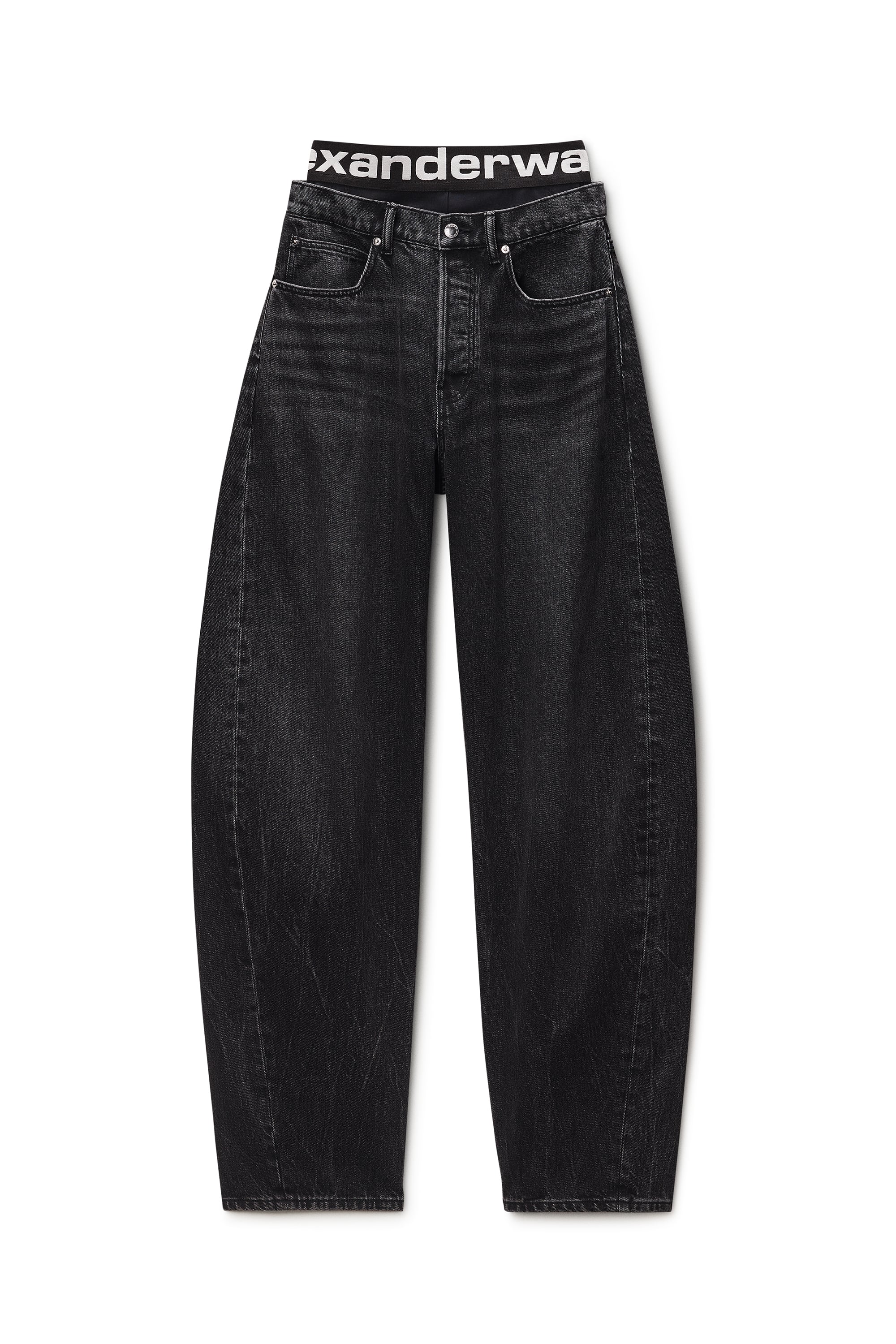 Blow-Up Jeans with Logo Bike Short Waistband — on-body styling view