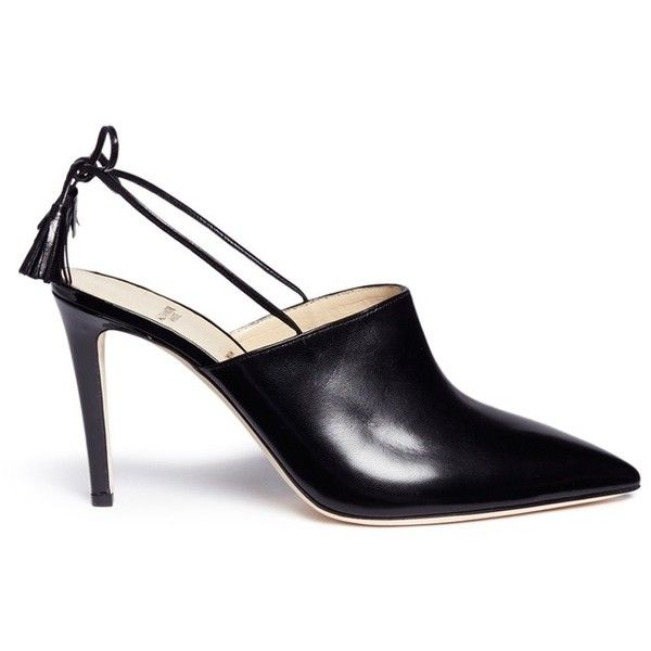 Black leather tassel mule