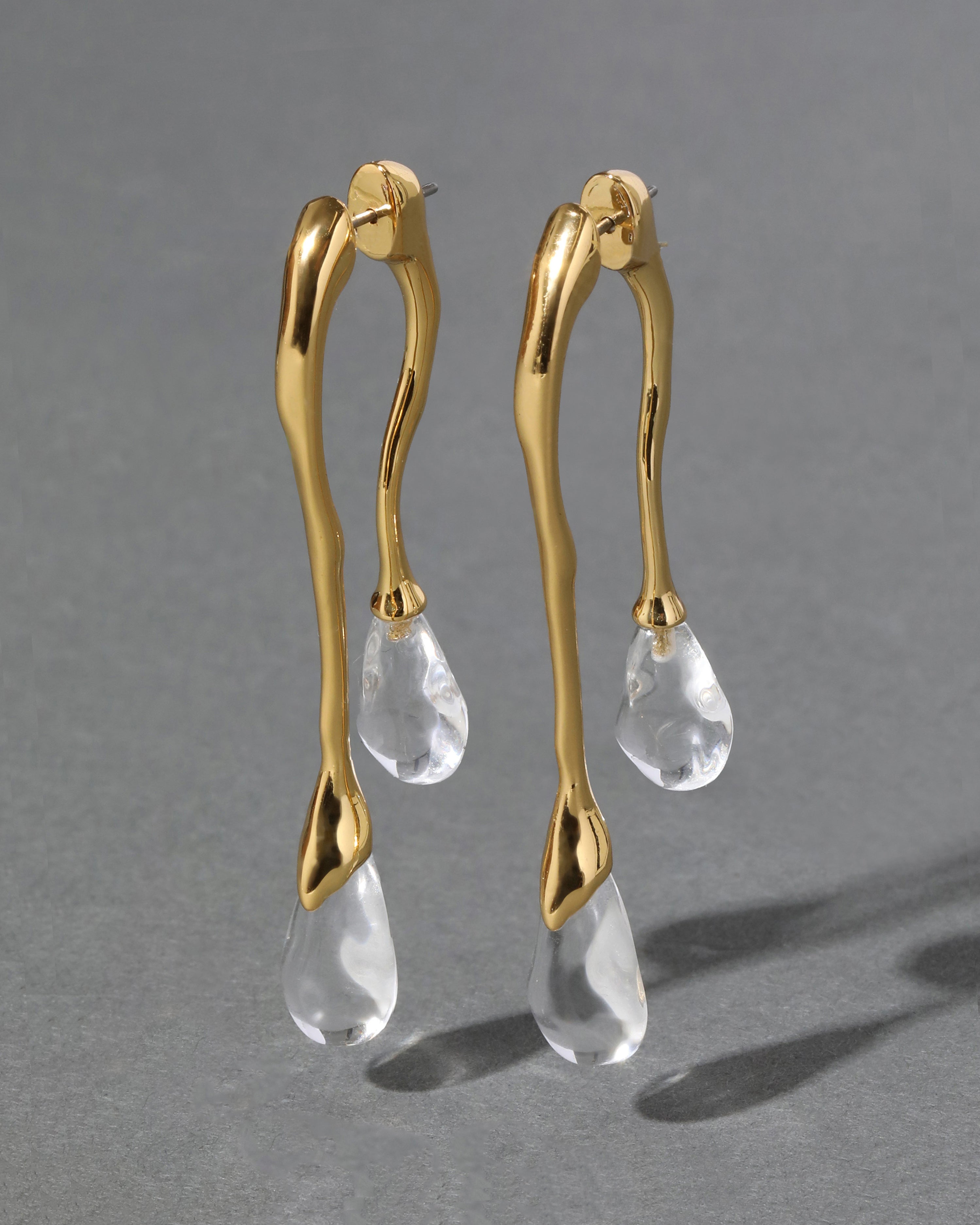 Lucite Gold Front Back Double Drop Earring