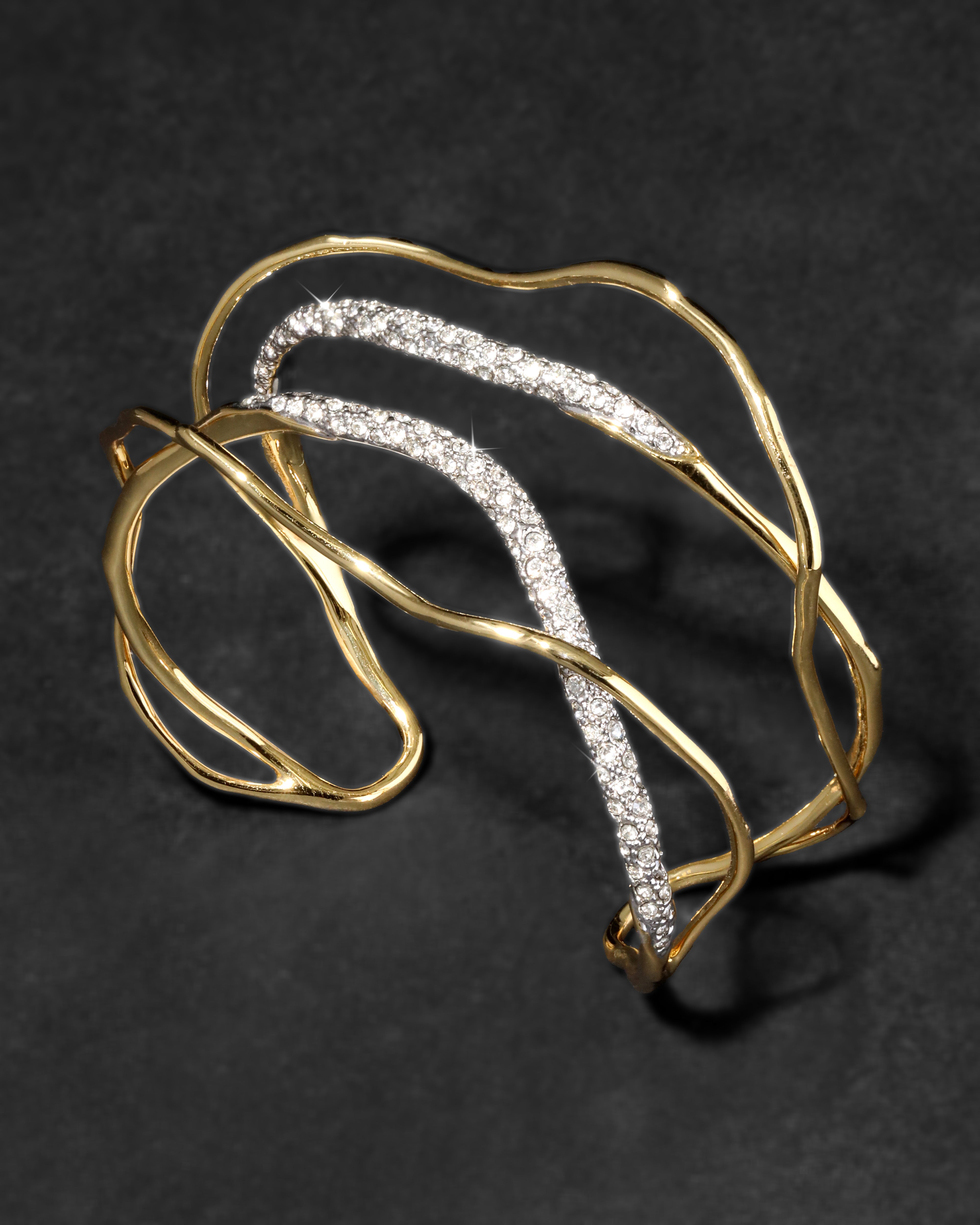 Solanales Gold Crystal Intertwined Cuff Bracelet