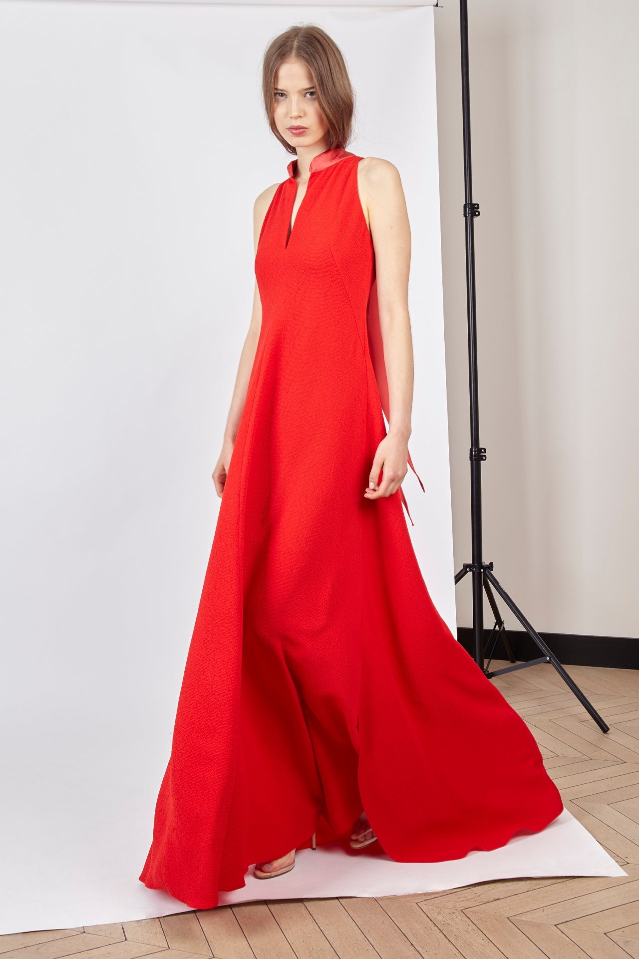 High-Neck Sleeveless Flared Dress
