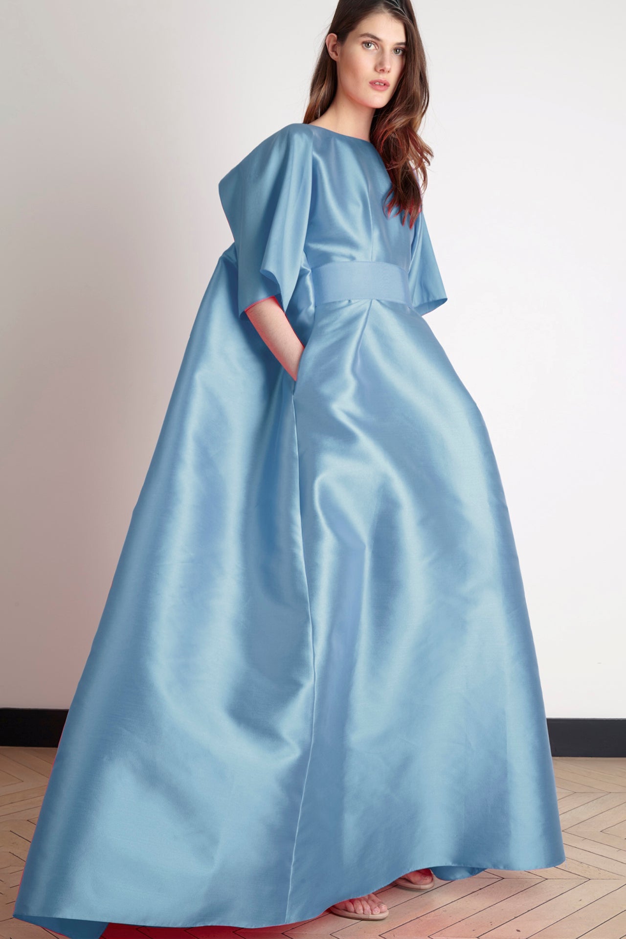 Satin Gown with Structured Sleeves
