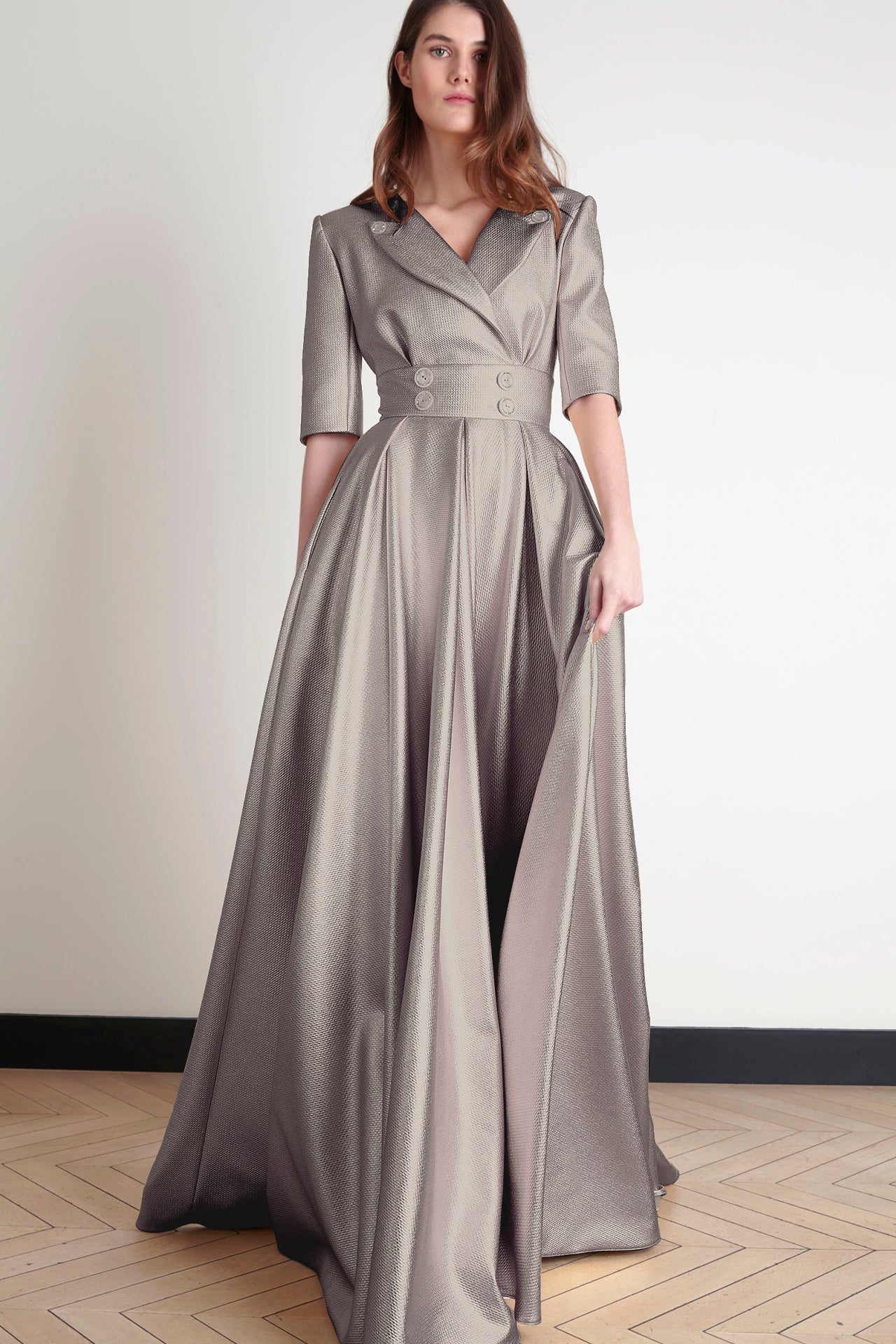 Silver Long Shirt Gown with Belt