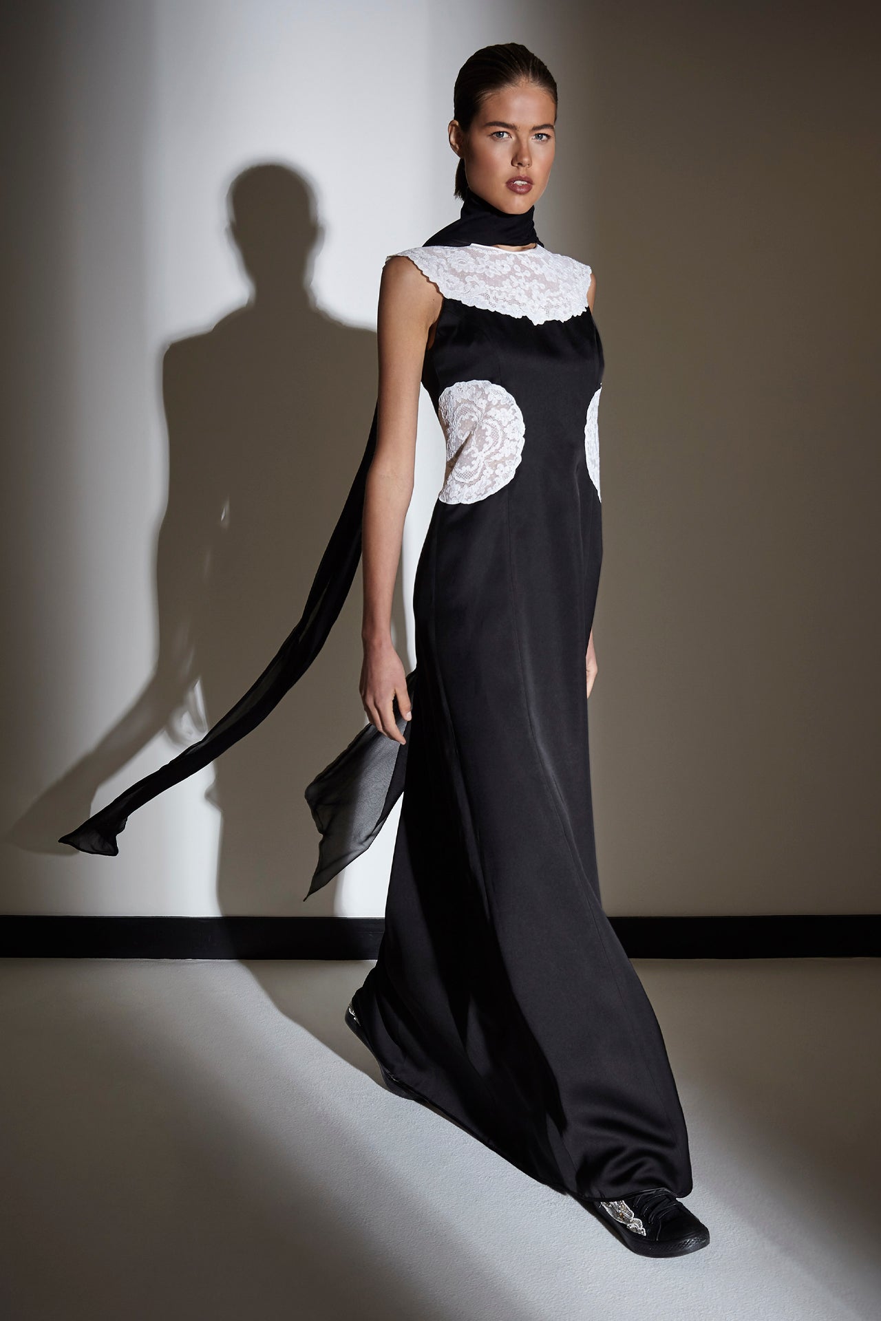 Sleeveless Column Gown with White Graphic Accents