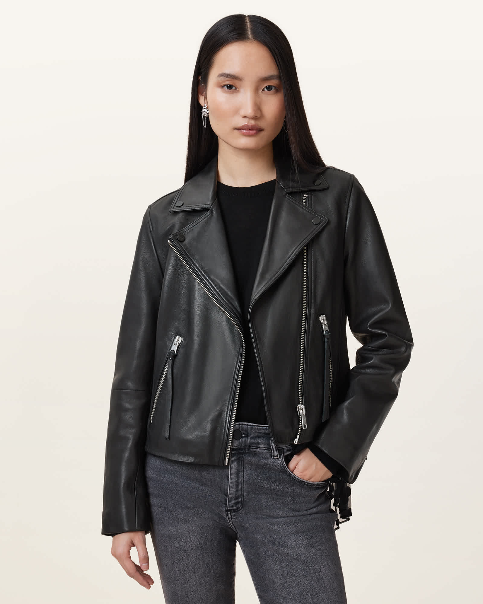 Dalby Slim Fit Leather Biker Jacket