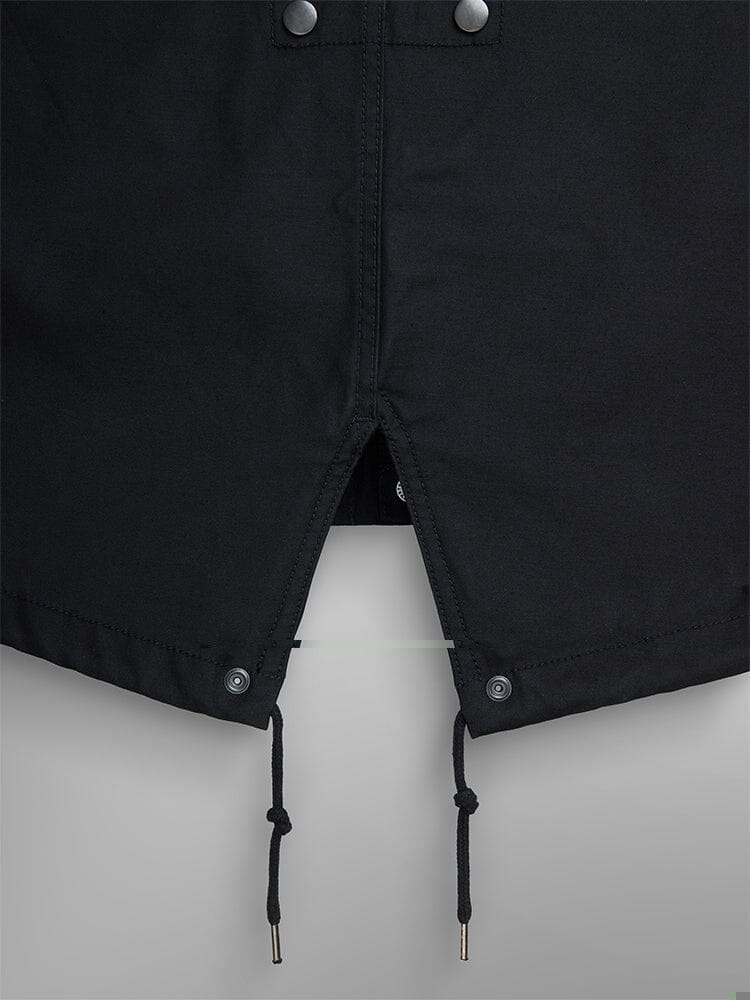 Close view of fishtail drawcords