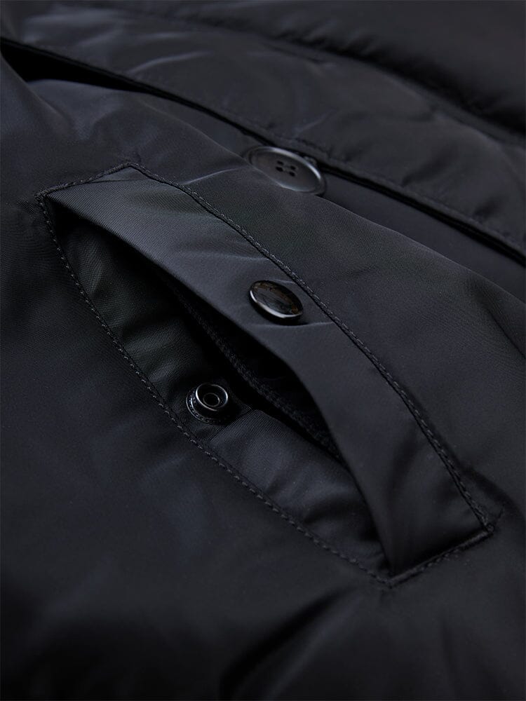 Flat front view of the split-hood parka