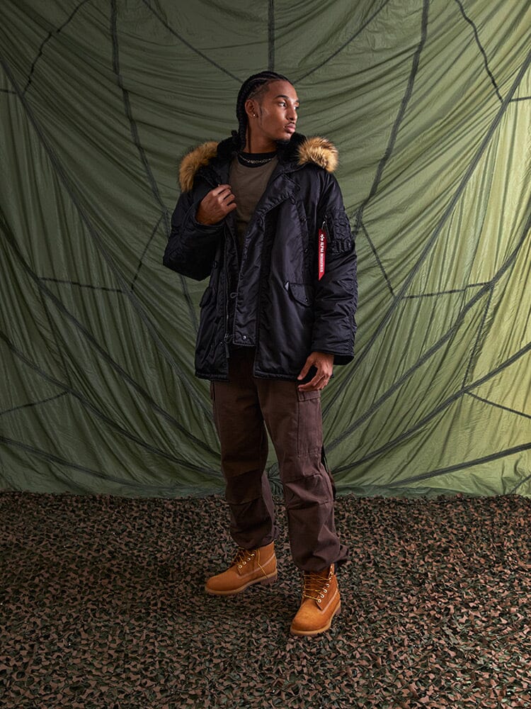 Side view showing parka length